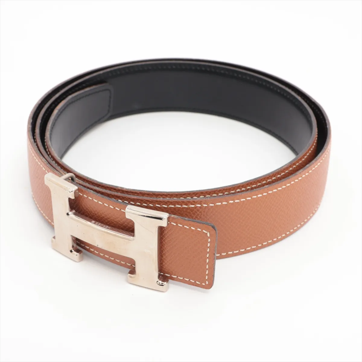 H Belt C Stamped: 1999 Belt 95 Leather Brown x Black Bruises