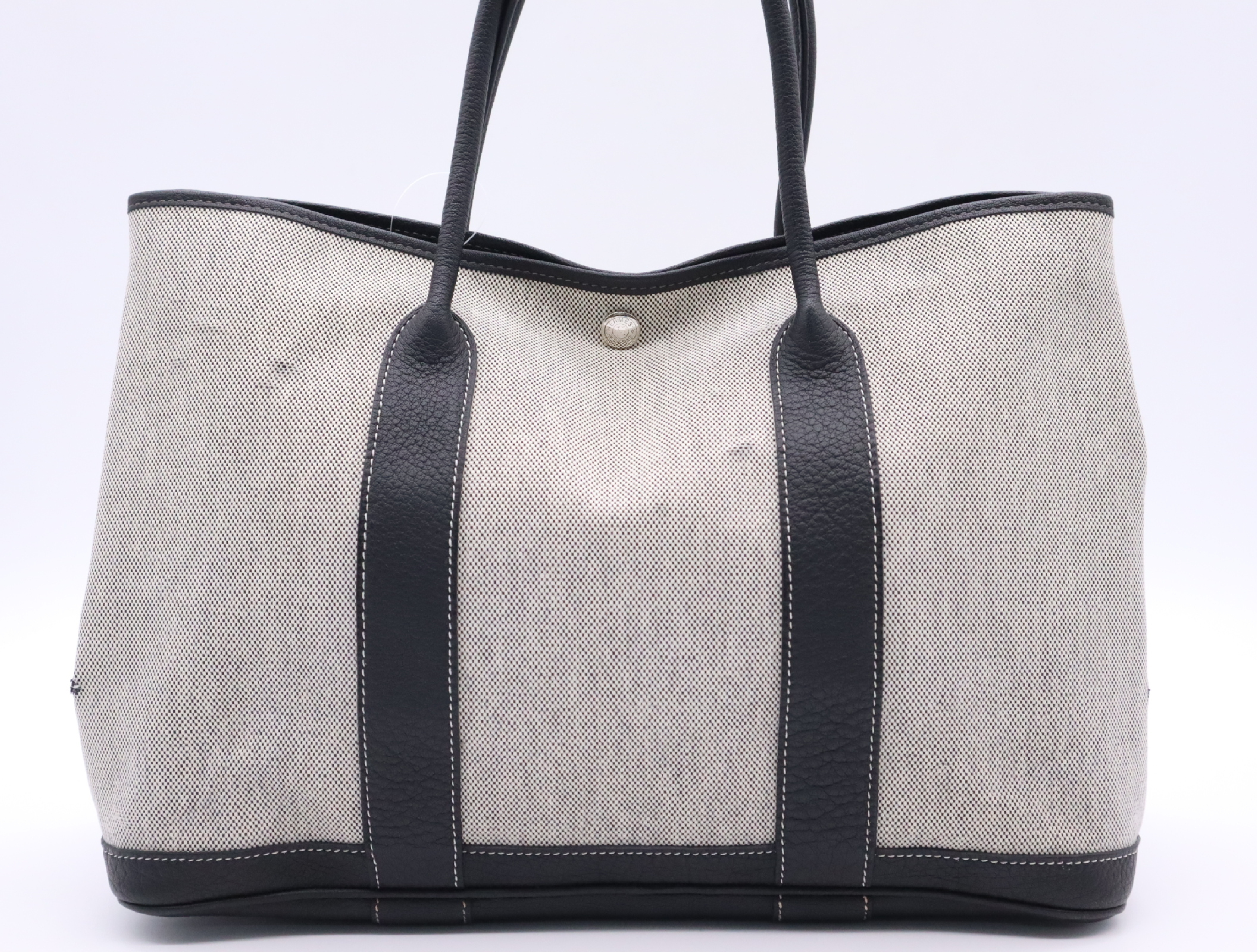Leather Toile H Garden Party MM Black White Q Stamp 2013 Tote Bag — view 2