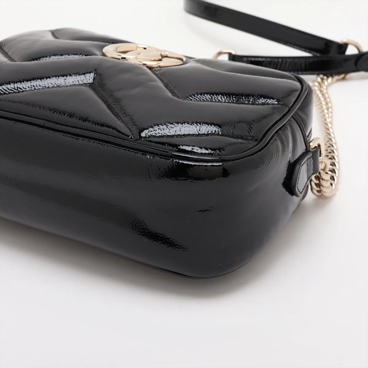 GG Marmont Patent Leather Chain Shoulder Bag, Black 802448 — view 3