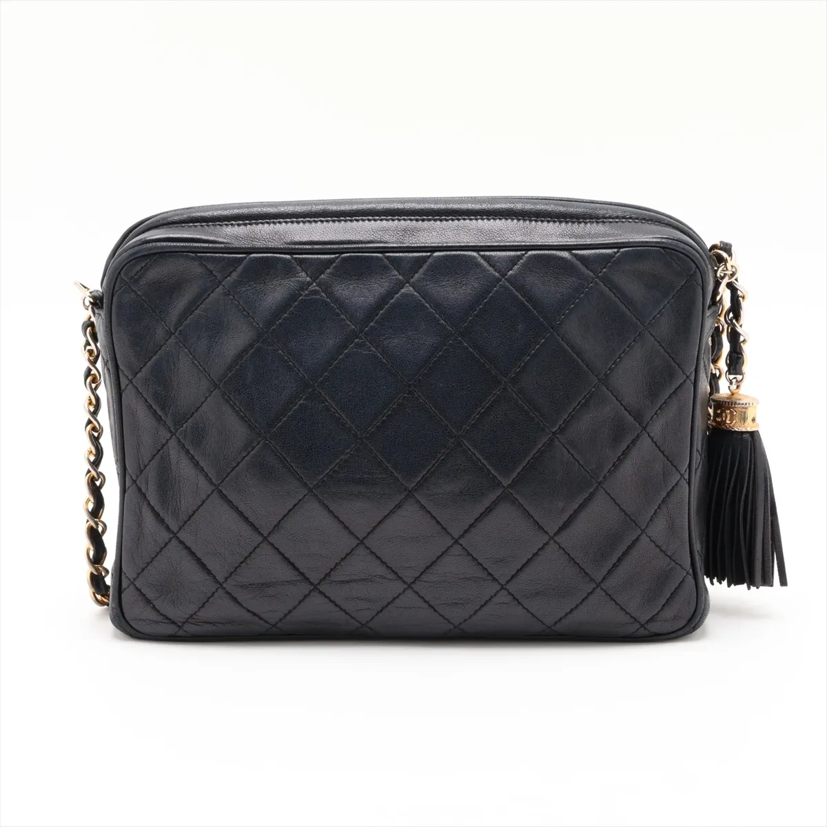Matelassé Lambskin Chain Shoulder Bag with Fringe, Black with Gold Hardware, 0891243 (Serial Number 0) — view 2