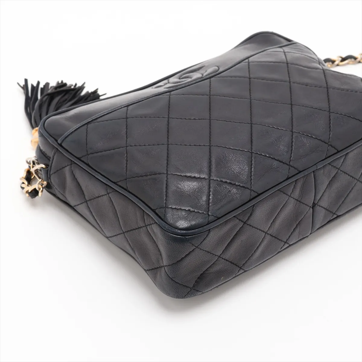 Matelassé Lambskin Chain Shoulder Bag with Fringe, Black with Gold Hardware, 0891243 (Serial Number 0) — view 4