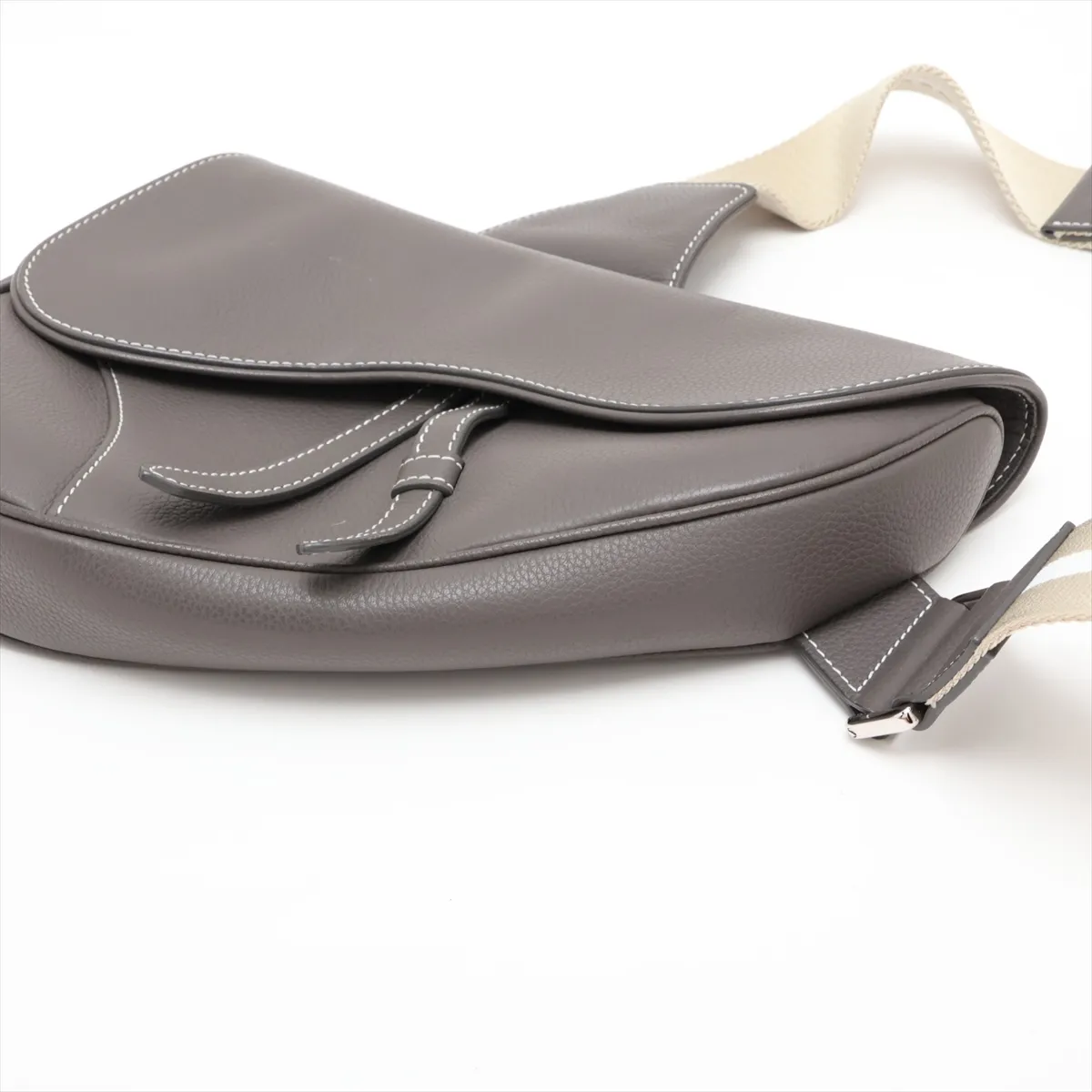 Saddle Leather Body Bag, Gray — view 3