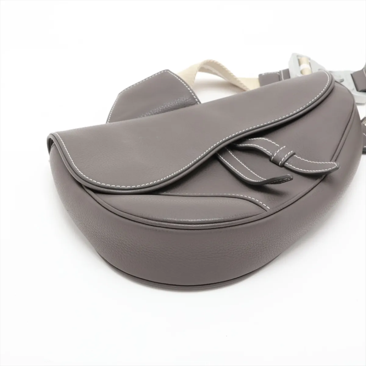 Saddle Leather Body Bag, Gray — view 4