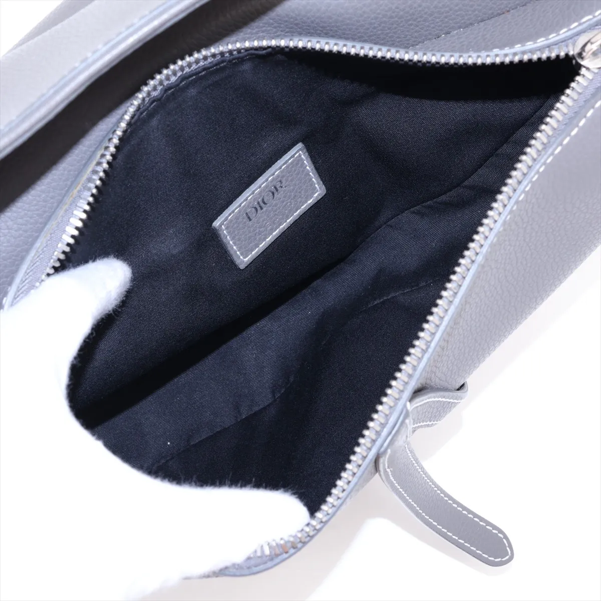 Saddle Leather Body Bag, Gray — view 6