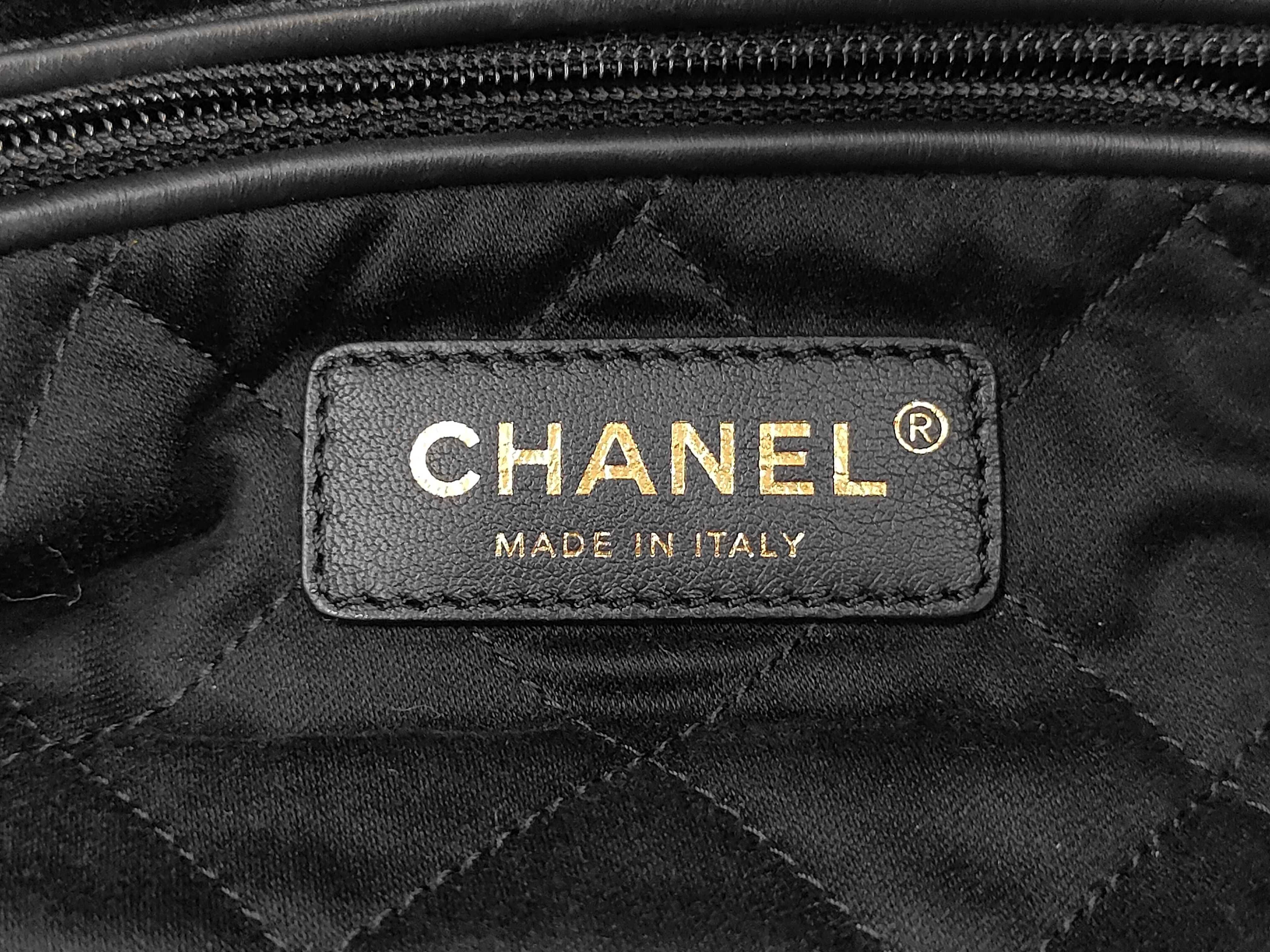 22 Shiny Calfskin Chain Shoulder Bag with Gold Hardware and Pouch, Serial Number Plate, Black Bag — view 9