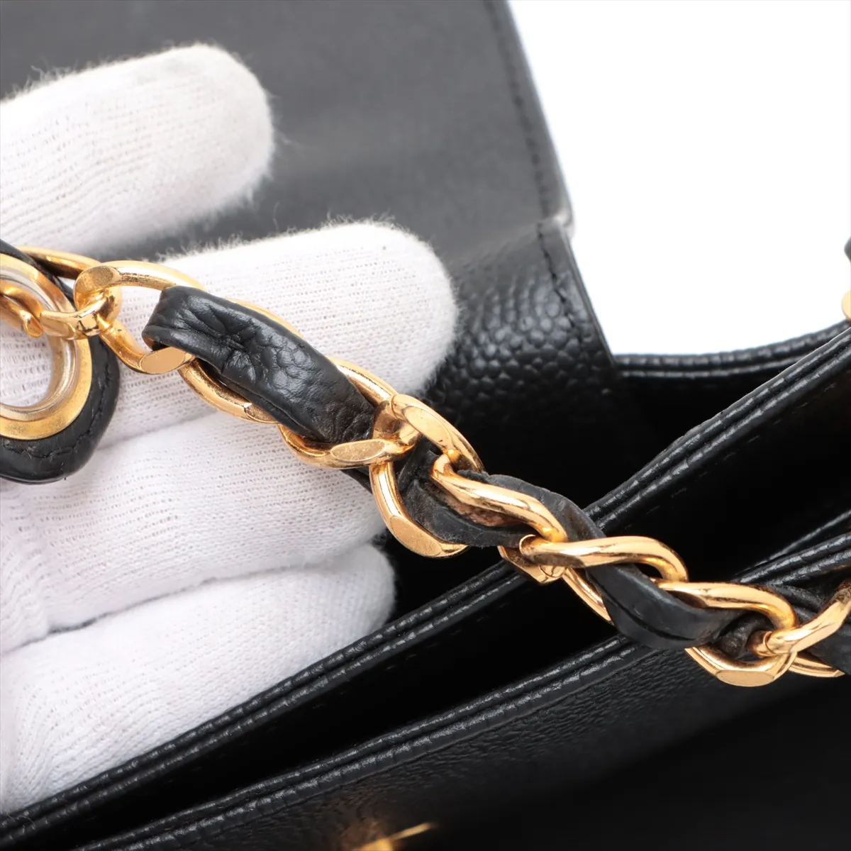 Cocomark caviar skin chain tote bag black gold hardware 4653199 4th series — view 14