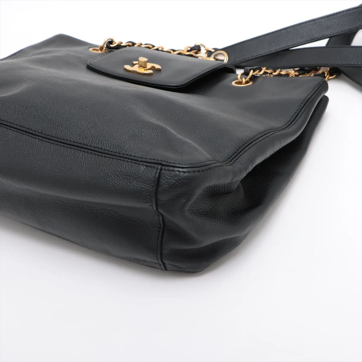 Cocomark caviar skin chain tote bag black gold hardware 4653199 4th series — view 3