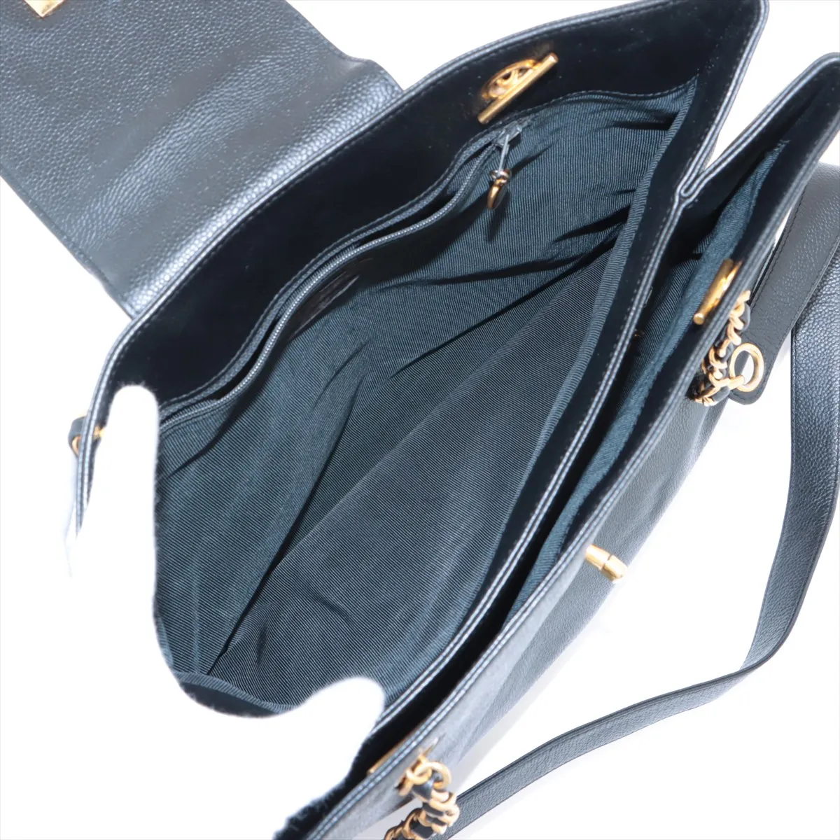 Cocomark caviar skin chain tote bag black gold hardware 4653199 4th series — view 7