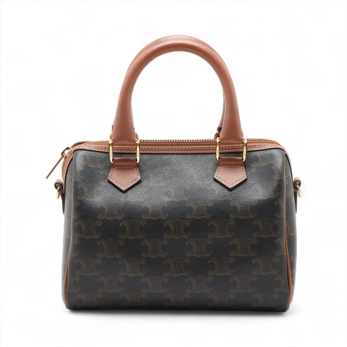 Cuir Triomphe Small Boston PVC 2-Way Handbag, Brown — view 2