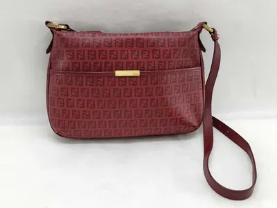 Zucca pattern Fendi Zucchino PVC x Leather Shoulder Bag Red 8BT206 Shoulder Bag