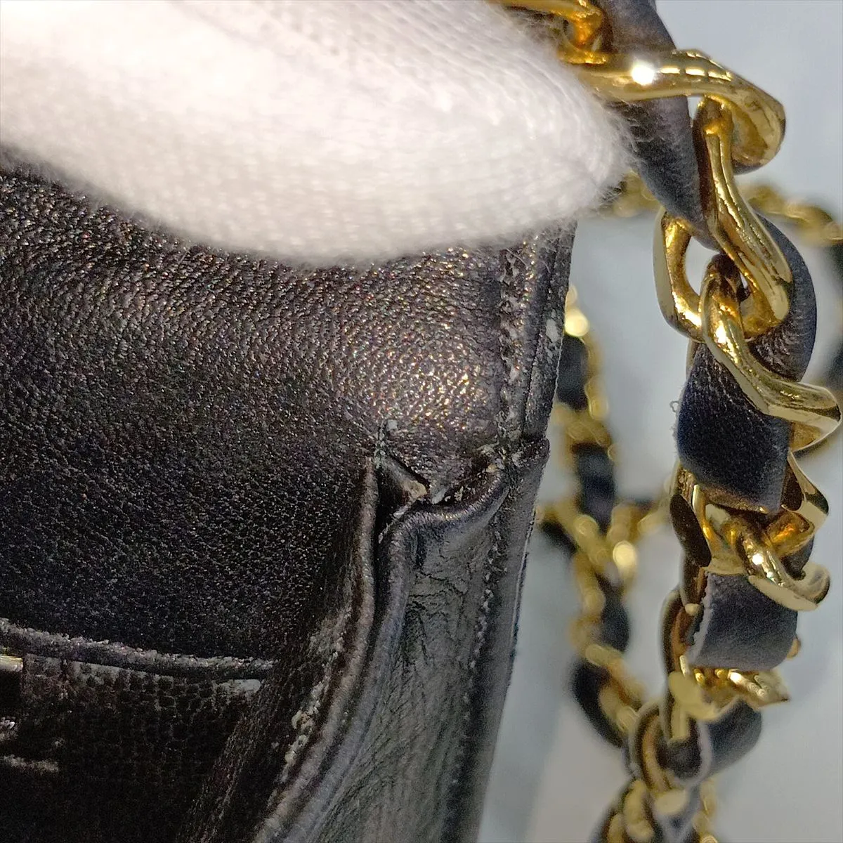 Bicolore Lambskin Chain Shoulder Bag, Black with Gold Hardware, 0643919 (Serial Number 0) — view 14