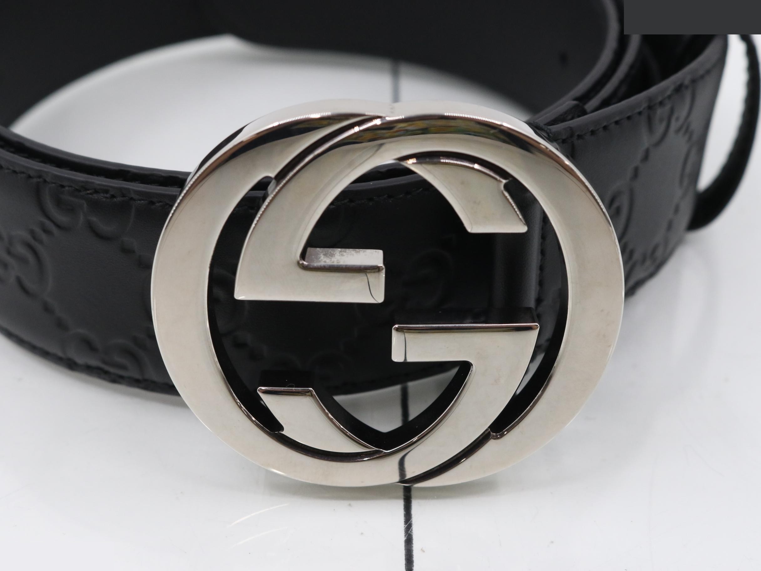 Guccissima belt, interlocking clasp, black, unused, stored item. — view 3