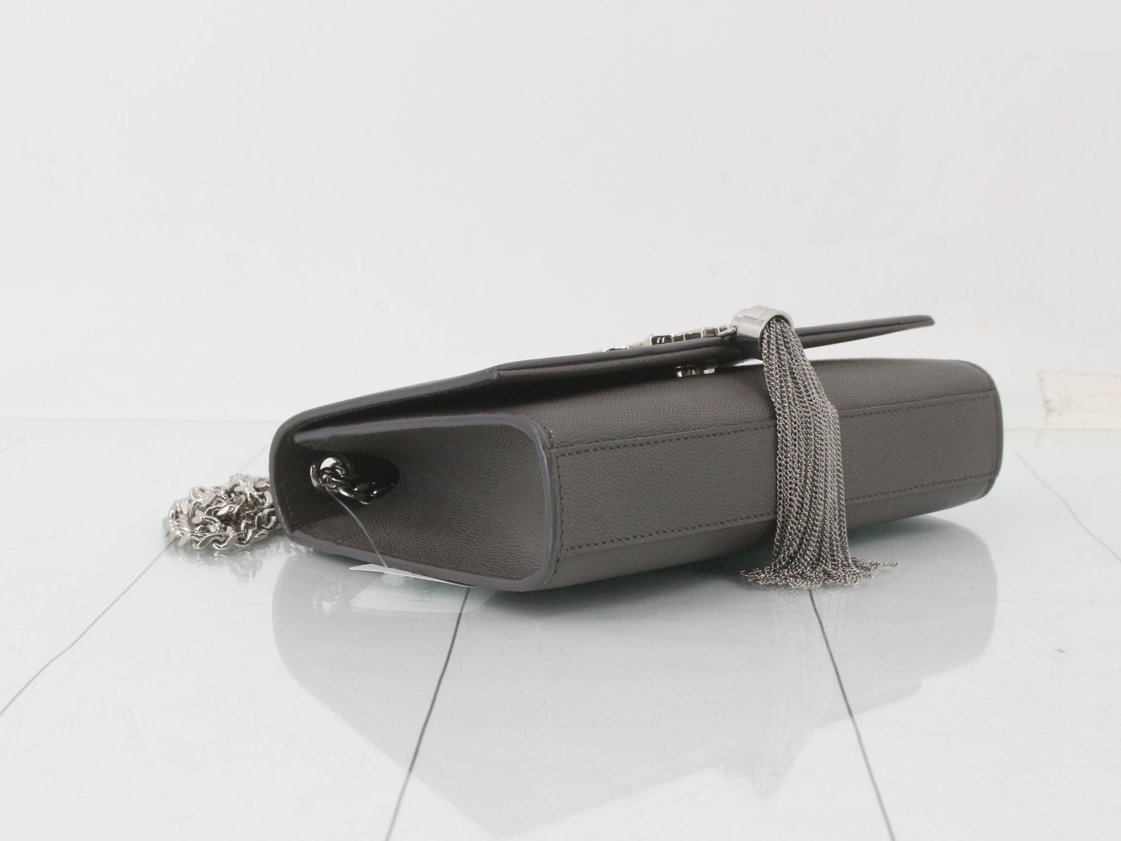 Classic Kate Leather Chain Shoulder Bag, Gray — view 5