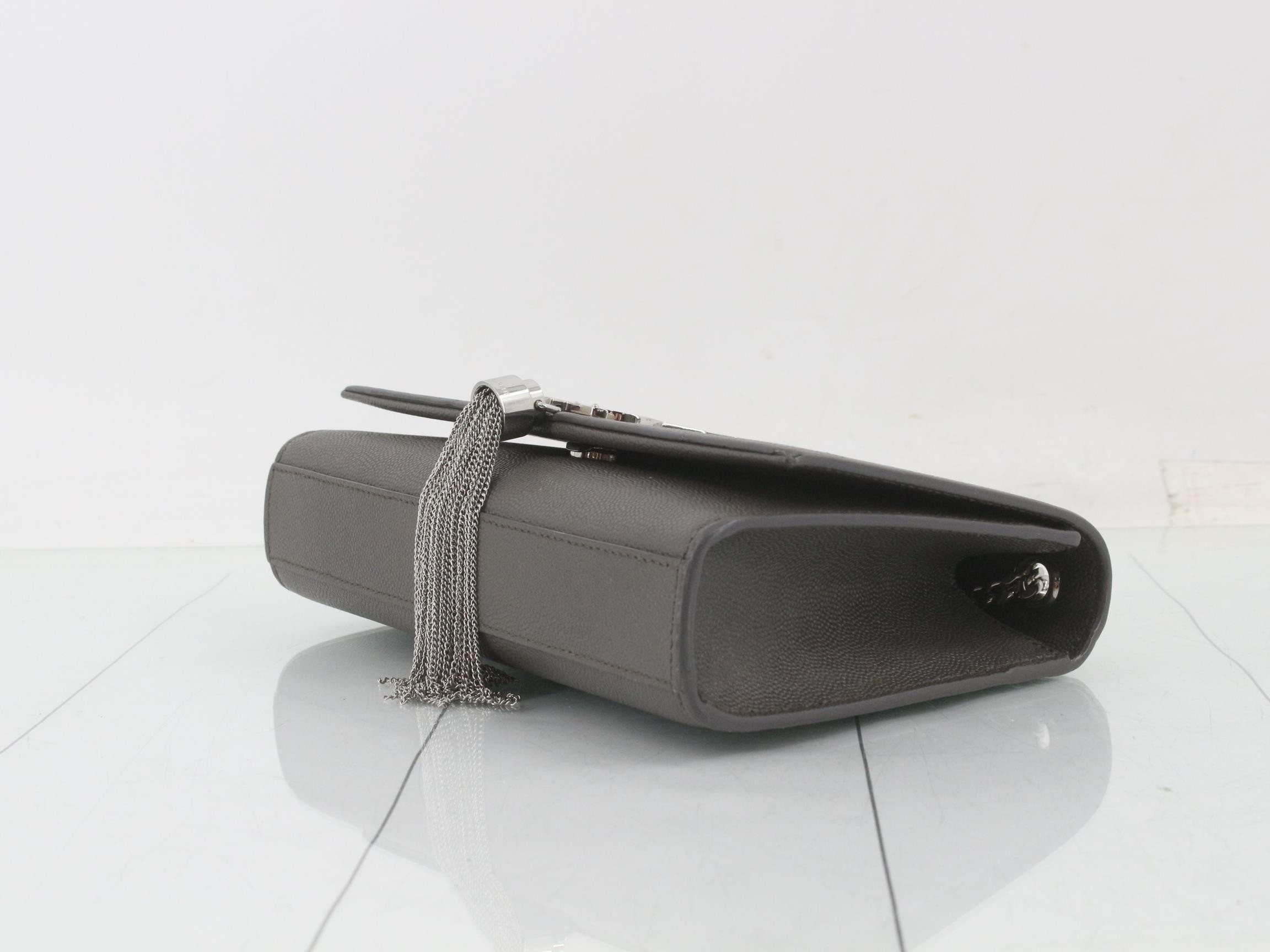 Classic Kate Leather Chain Shoulder Bag, Gray — view 6