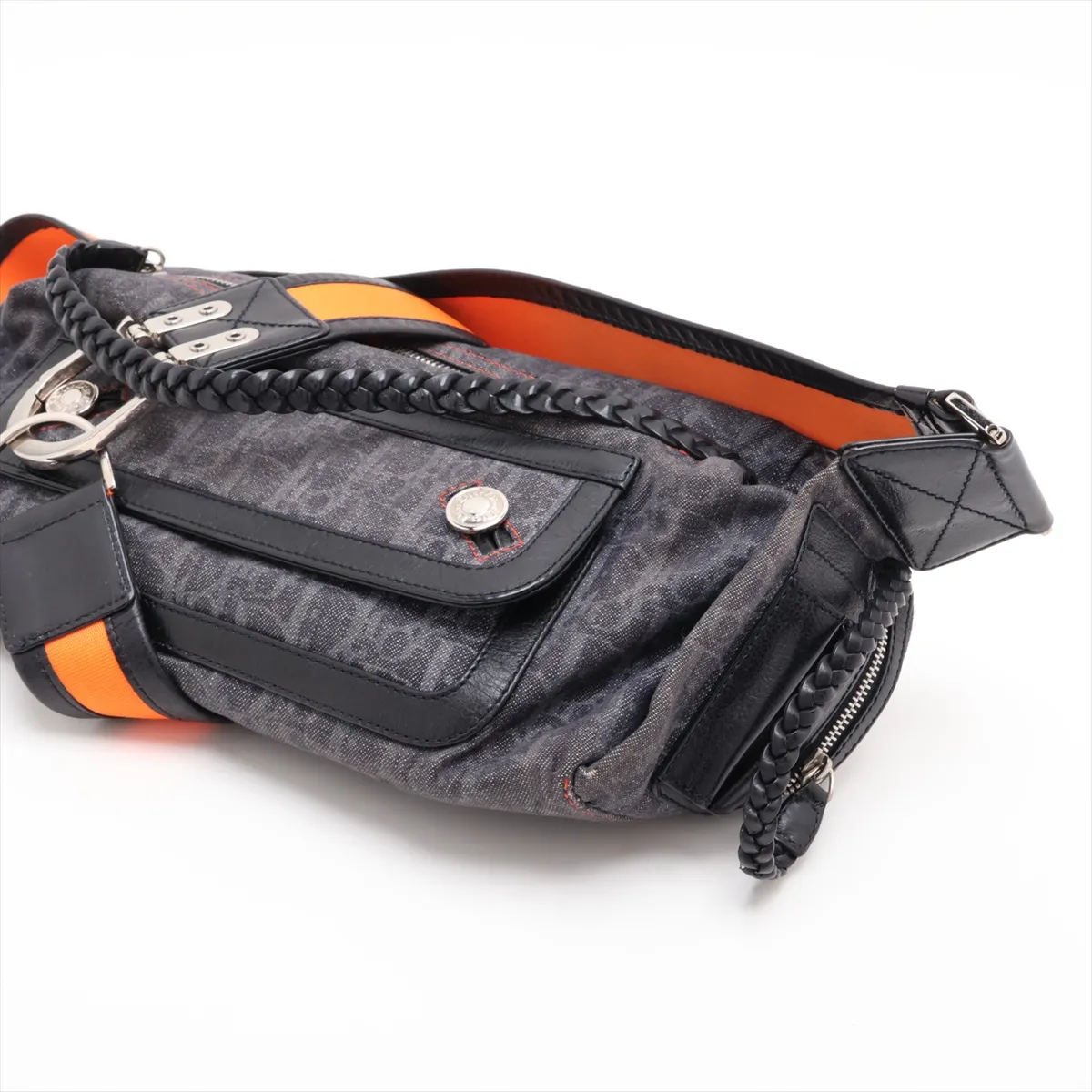 Trotter Flightline Canvas x Leather Shoulder Bag Navy x Black x Orange — view 3