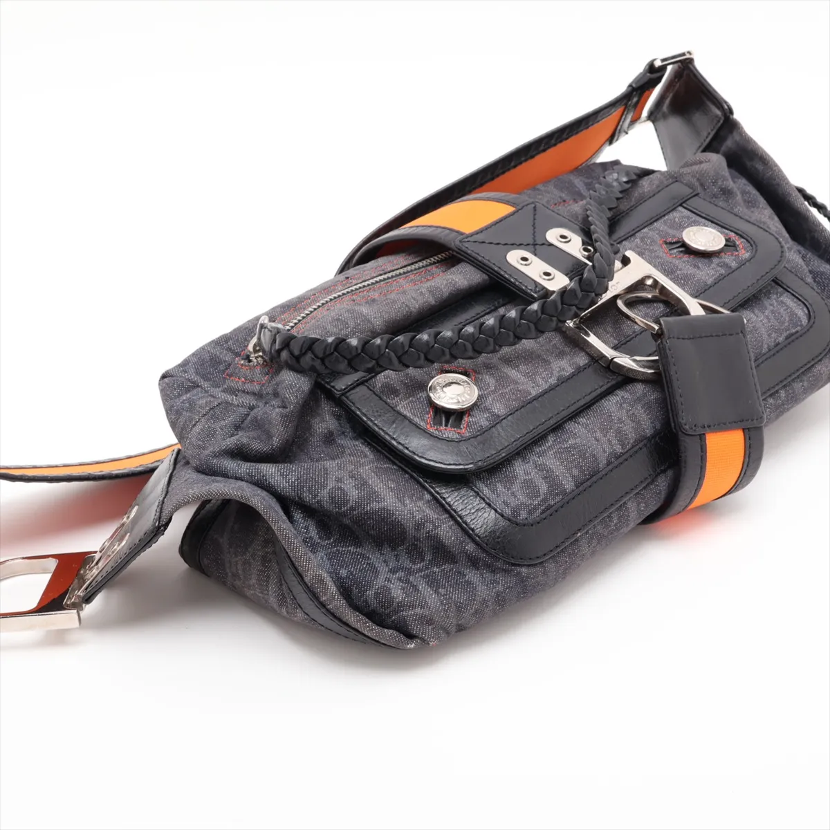 Trotter Flightline Canvas x Leather Shoulder Bag Navy x Black x Orange — view 4