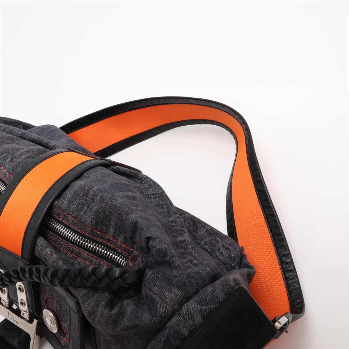 Trotter Flightline Canvas x Leather Shoulder Bag Navy x Black x Orange — view 5