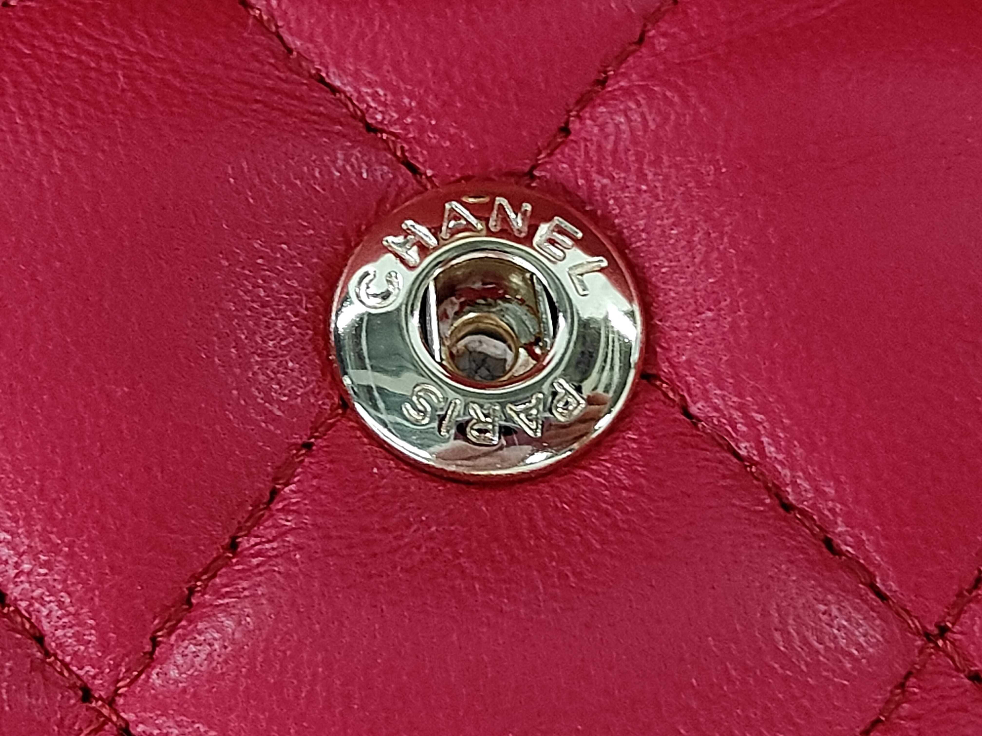Matelassé Double Flap Chain Shoulder Bag, Red Lambskin, Gold Hardware. — view 14