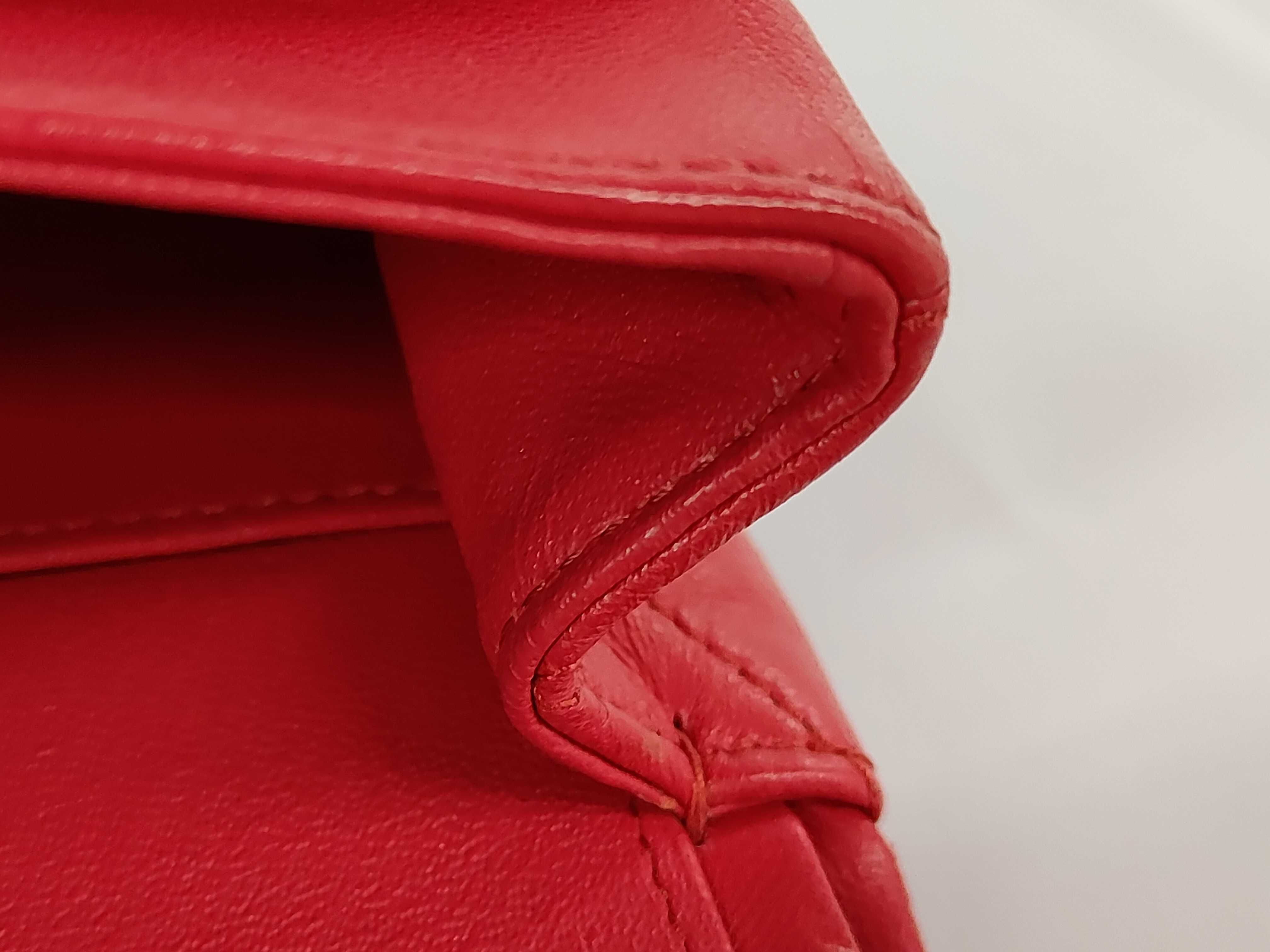 Matelassé Double Flap Chain Shoulder Bag, Red Lambskin, Gold Hardware. — view 9