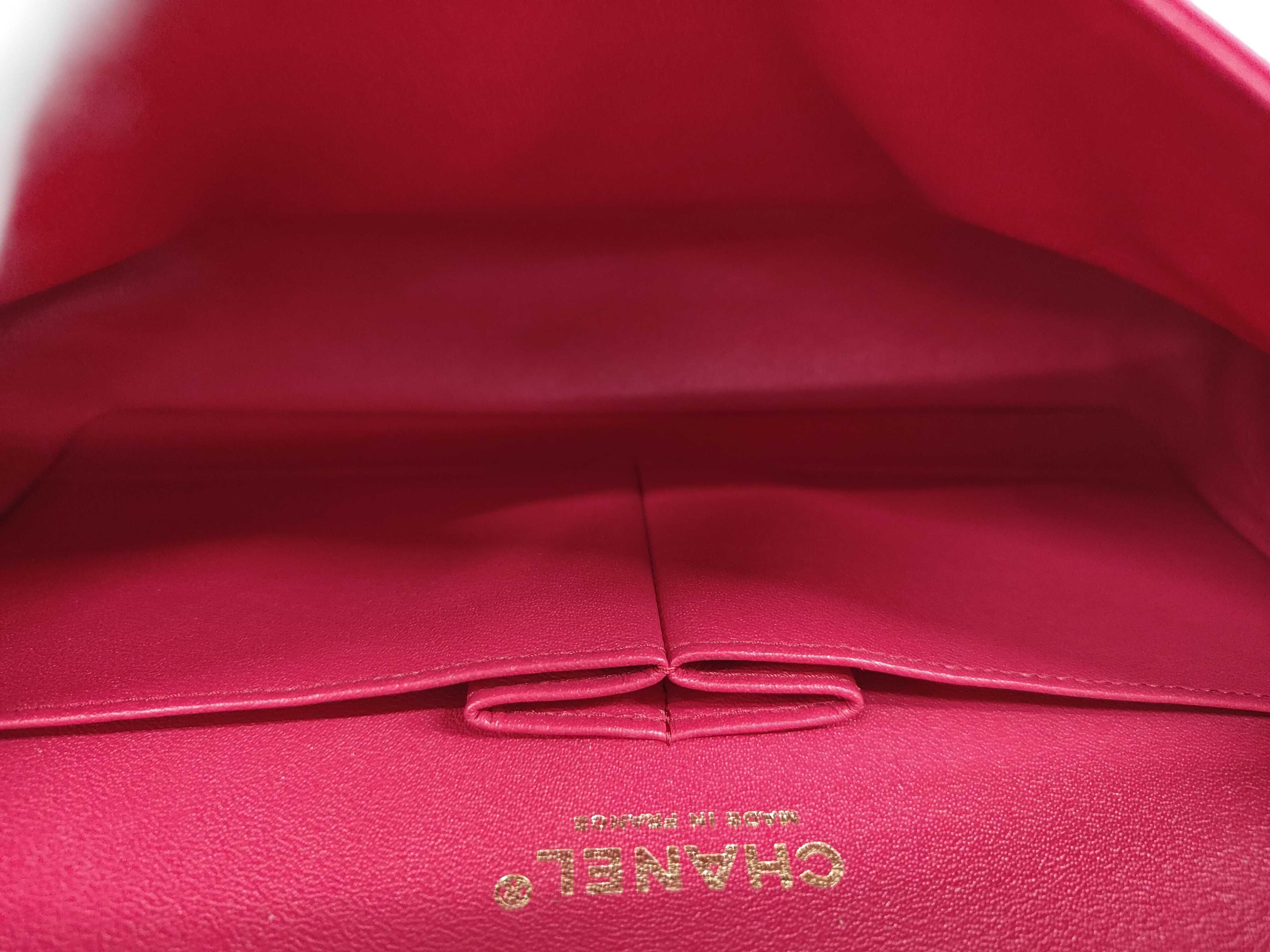 Matelassé Double Flap Chain Shoulder Bag, Red Lambskin, Gold Hardware. — view 10