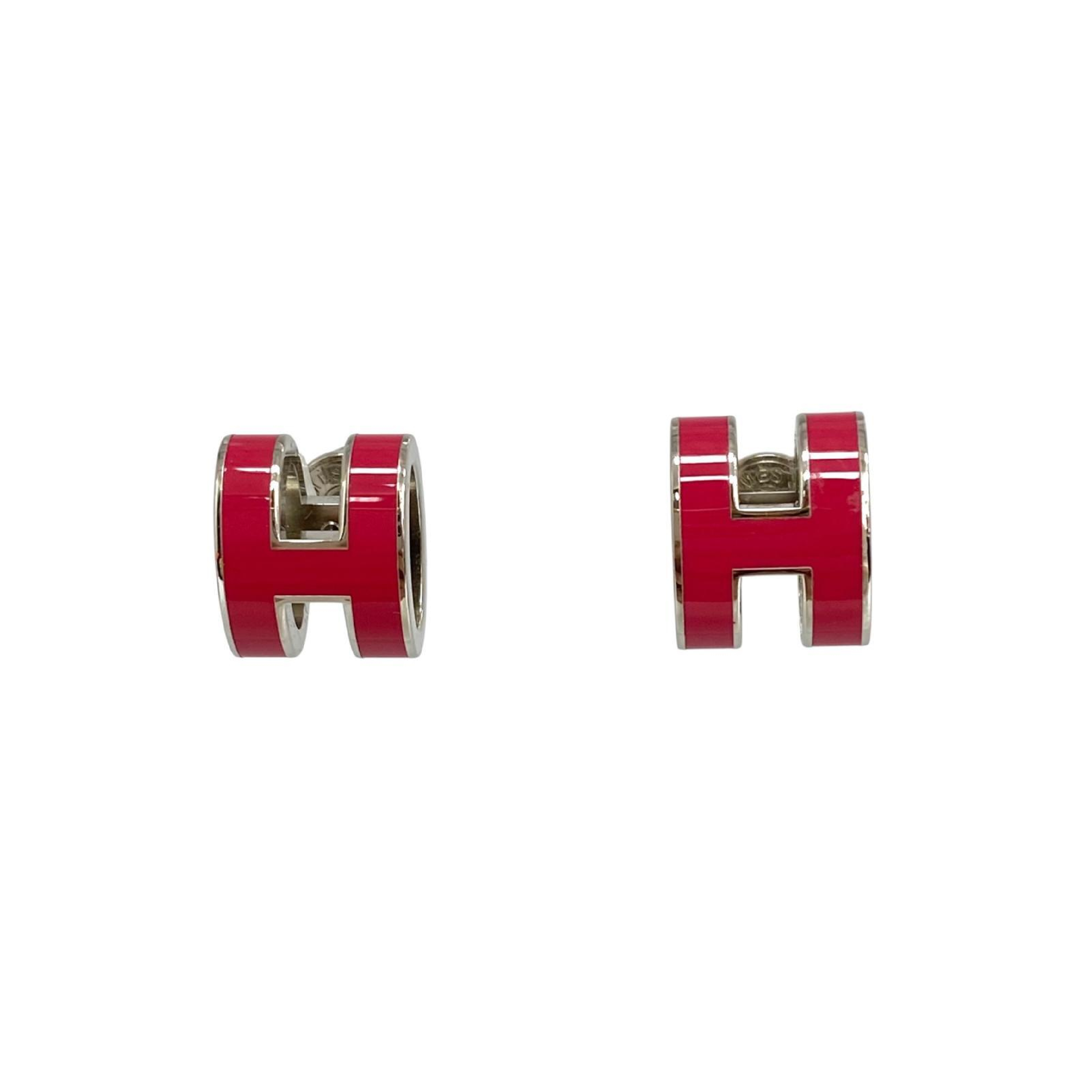 【*Shipped from: Hong Kong*】HERMES ( ) Pink Palladium Plated Metal Pop H Earrings