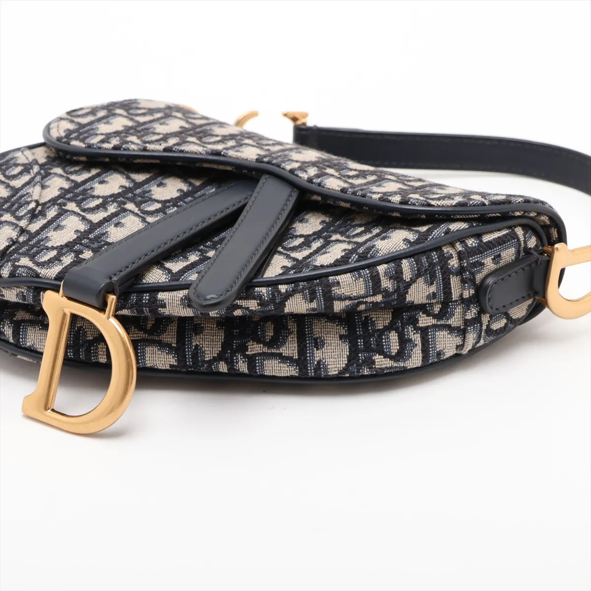 Oblique Saddle Bag, Canvas x Leather, 2-Way Shoulder Bag, Navy — view 3