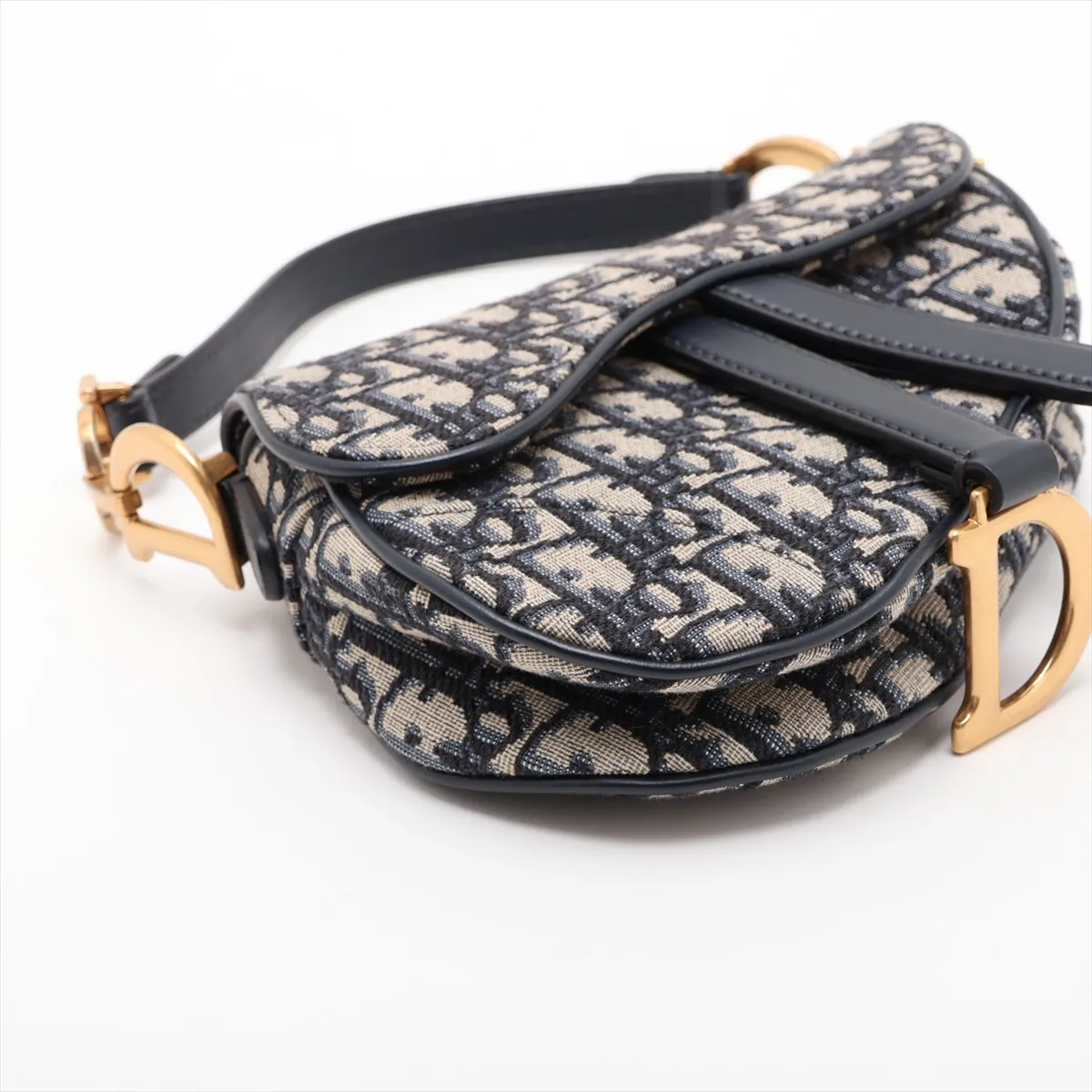 Oblique Saddle Bag, Canvas x Leather, 2-Way Shoulder Bag, Navy — view 4