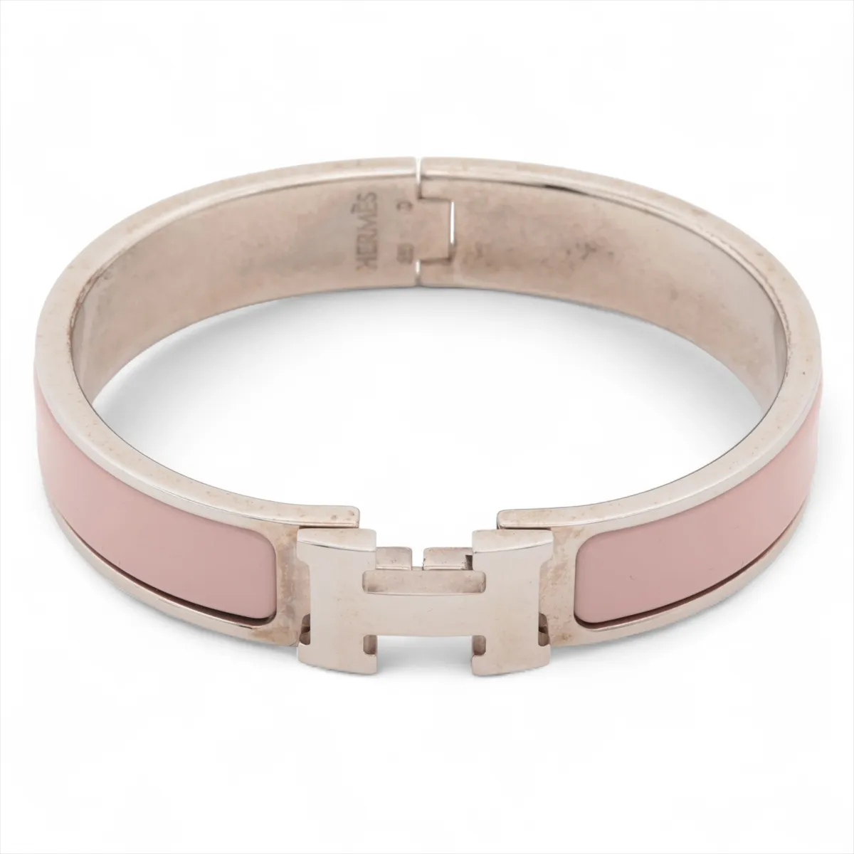 Click H Fan Bangle, Metal, Silver x Pink. Shows signs of wear,