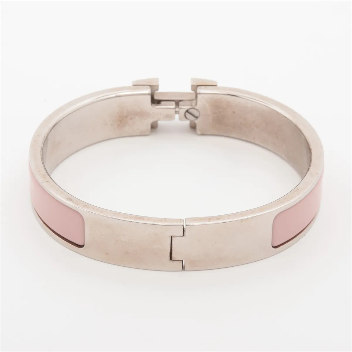 Click H Fan Bangle, Metal, Silver x Pink. Shows signs of wear, — view 2