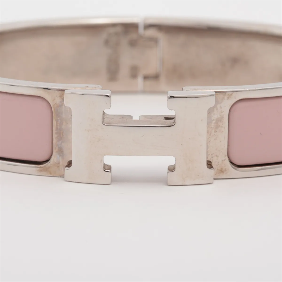Click H Fan Bangle, Metal, Silver x Pink. Shows signs of wear, — view 3
