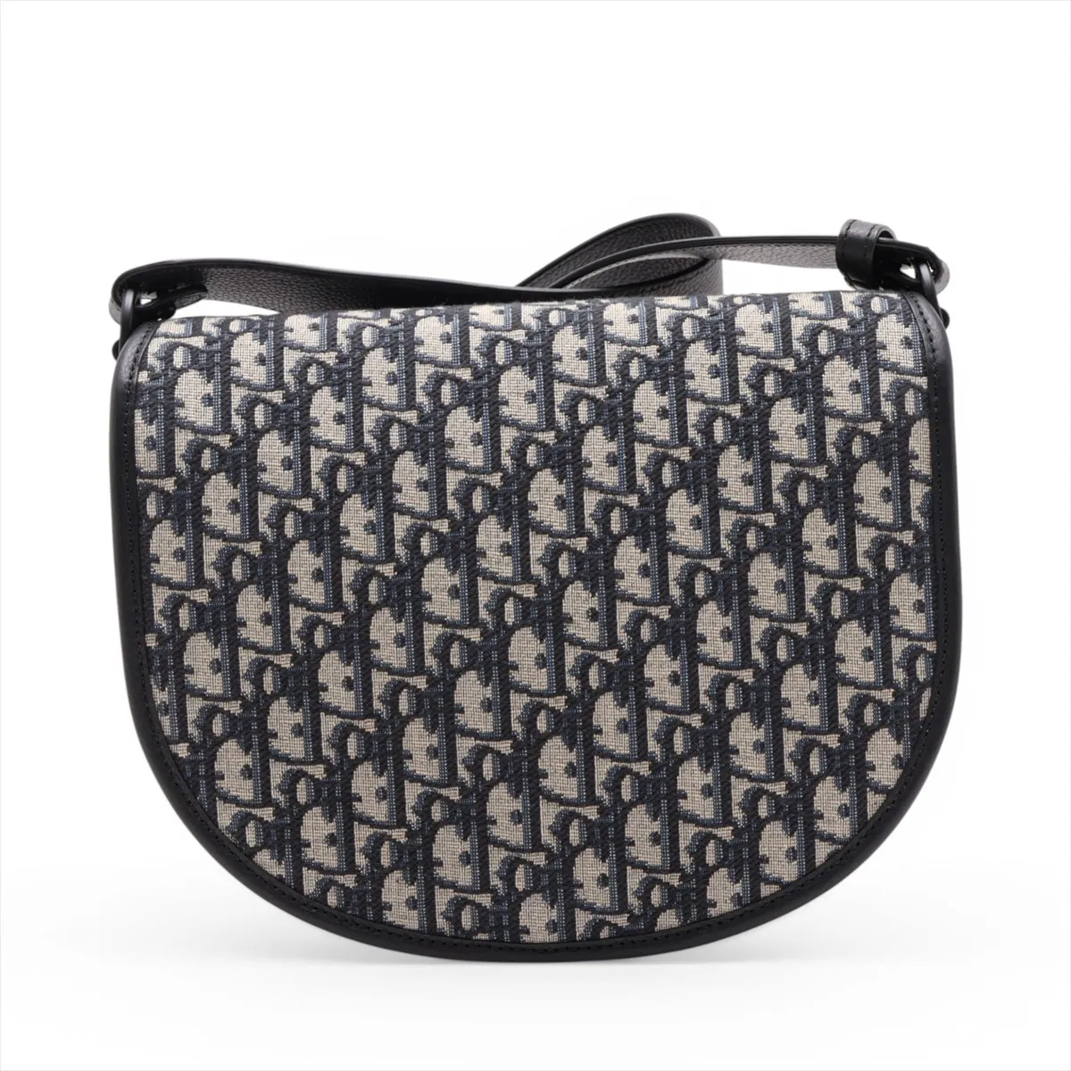 Oblique Gallop Canvas x Leather Shoulder Bag, Navy — view 2