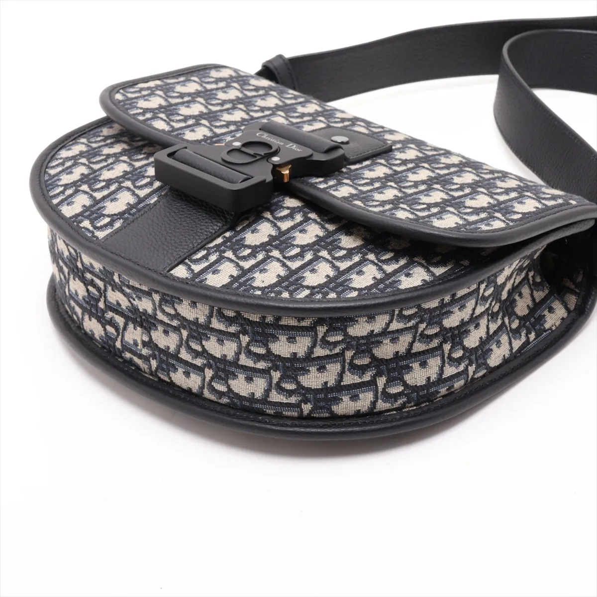 Oblique Gallop Canvas x Leather Shoulder Bag, Navy — view 3