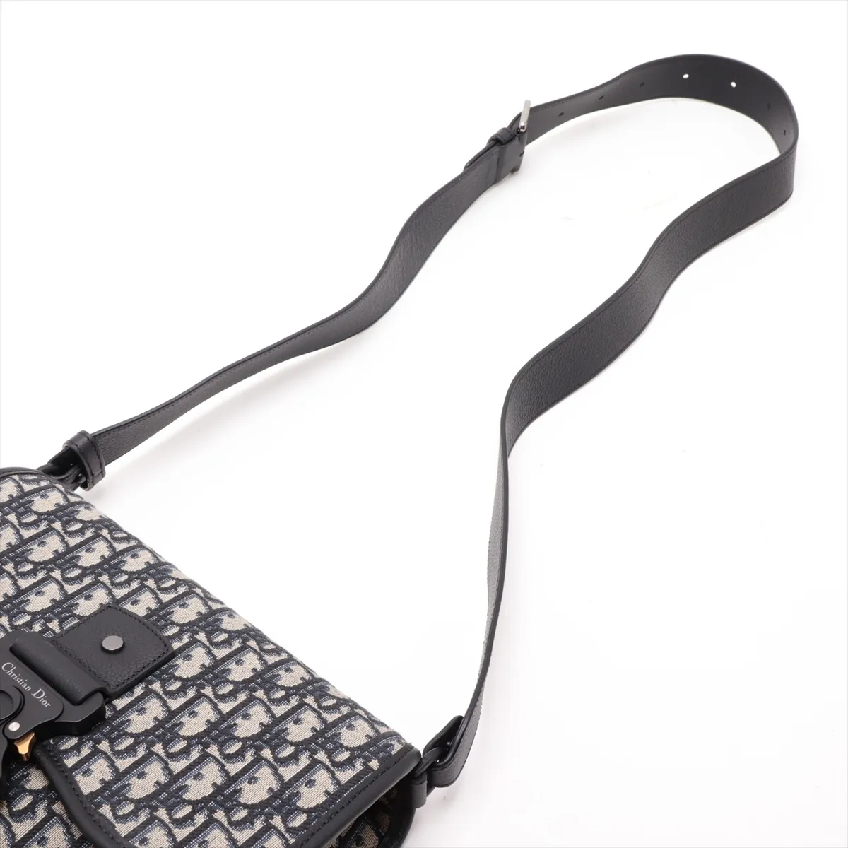 Oblique Gallop Canvas x Leather Shoulder Bag, Navy — view 5