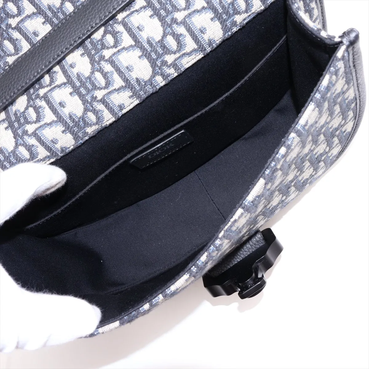 Oblique Gallop Canvas x Leather Shoulder Bag, Navy — view 6