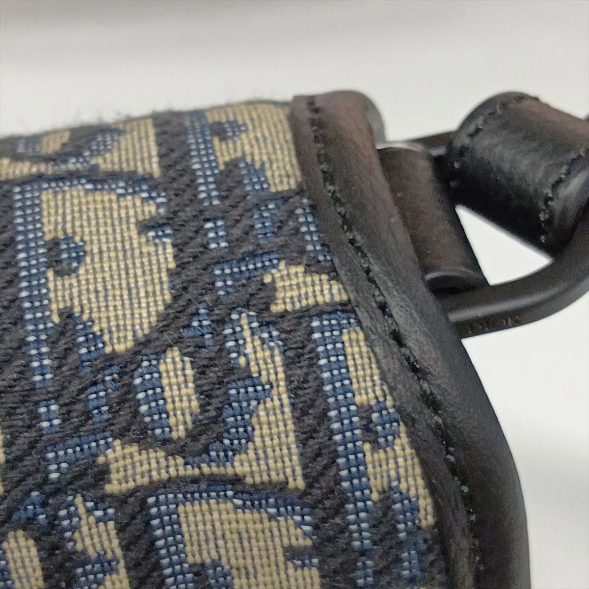 Oblique Gallop Canvas x Leather Shoulder Bag, Navy — view 10