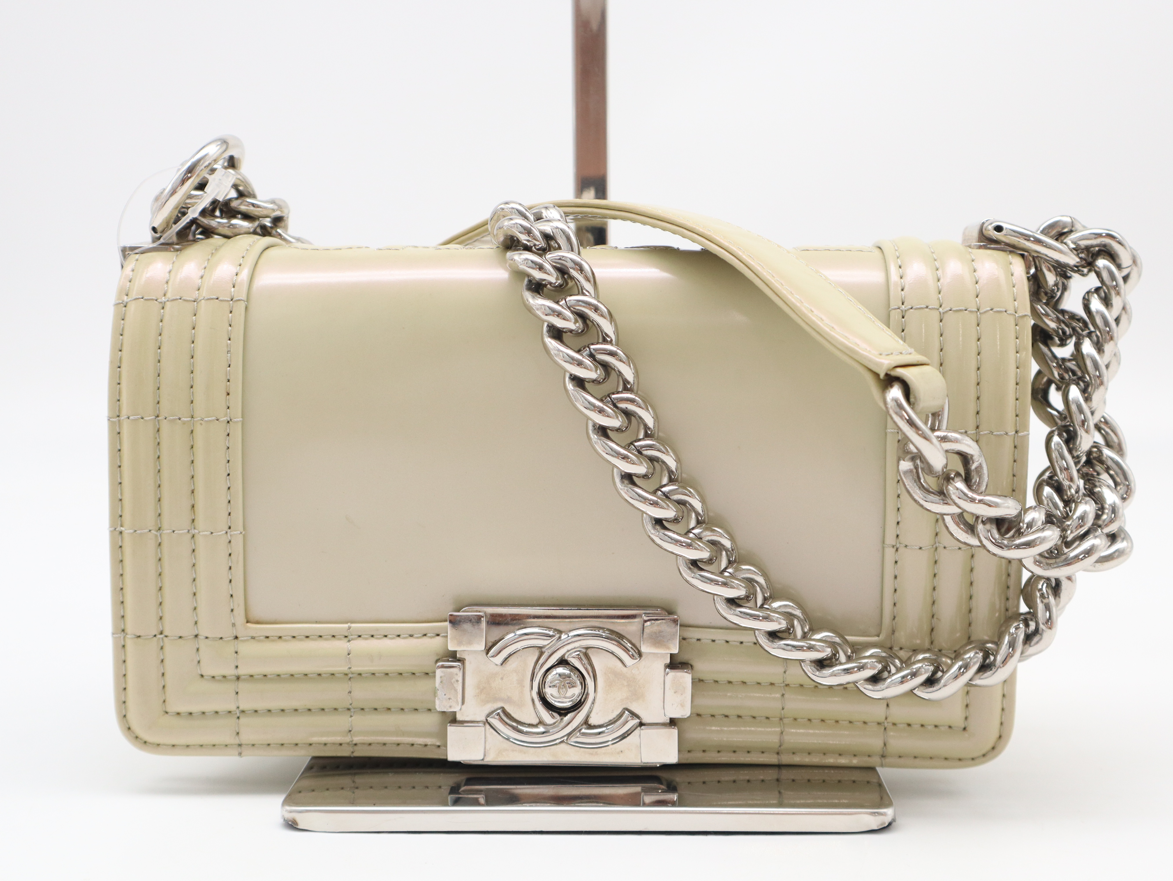 Enamel Leather Boy Chanel 20 Full Flap S Chain Shoulder Bag (Green, Seal 16185908)