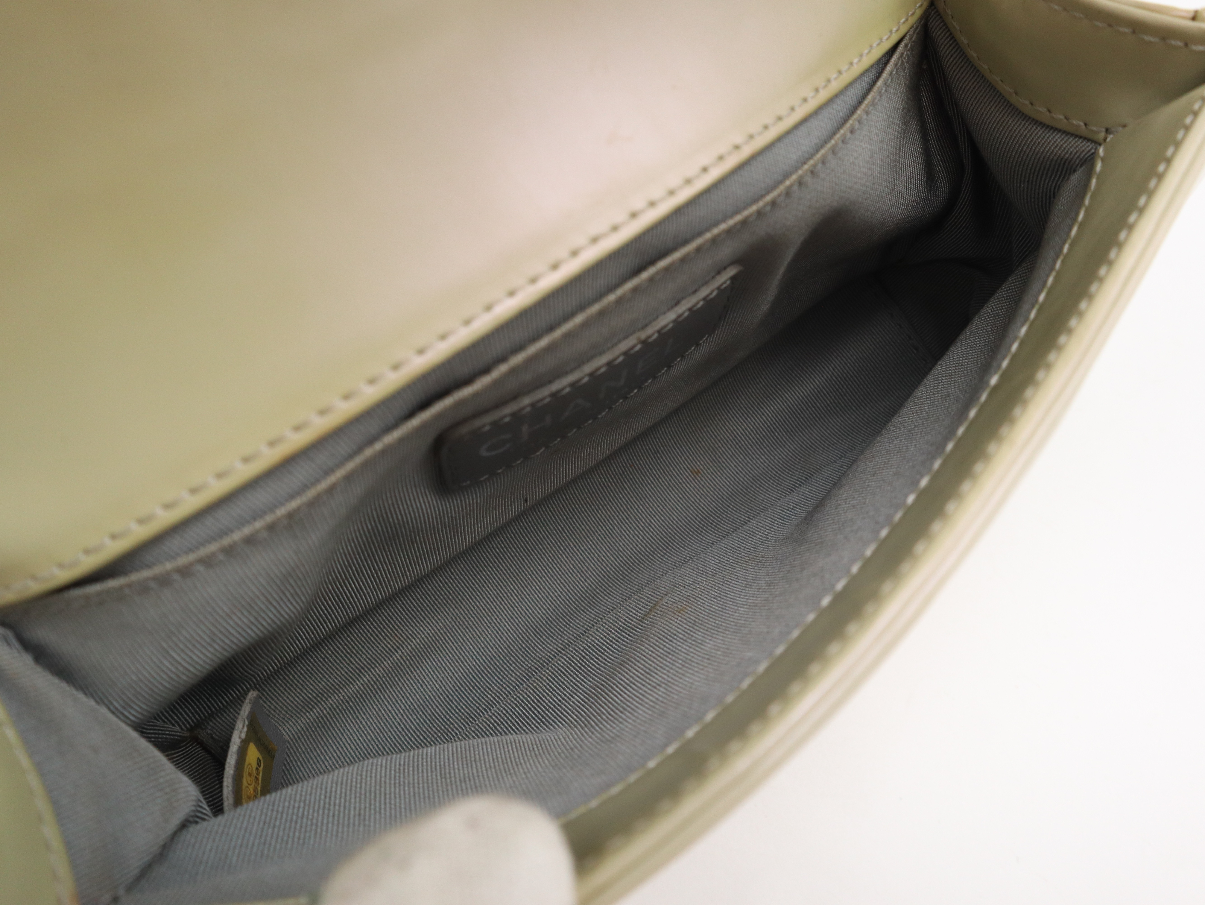 Enamel Leather Boy Chanel 20 Full Flap S Chain Shoulder Bag (Green, Seal 16185908) — view 8