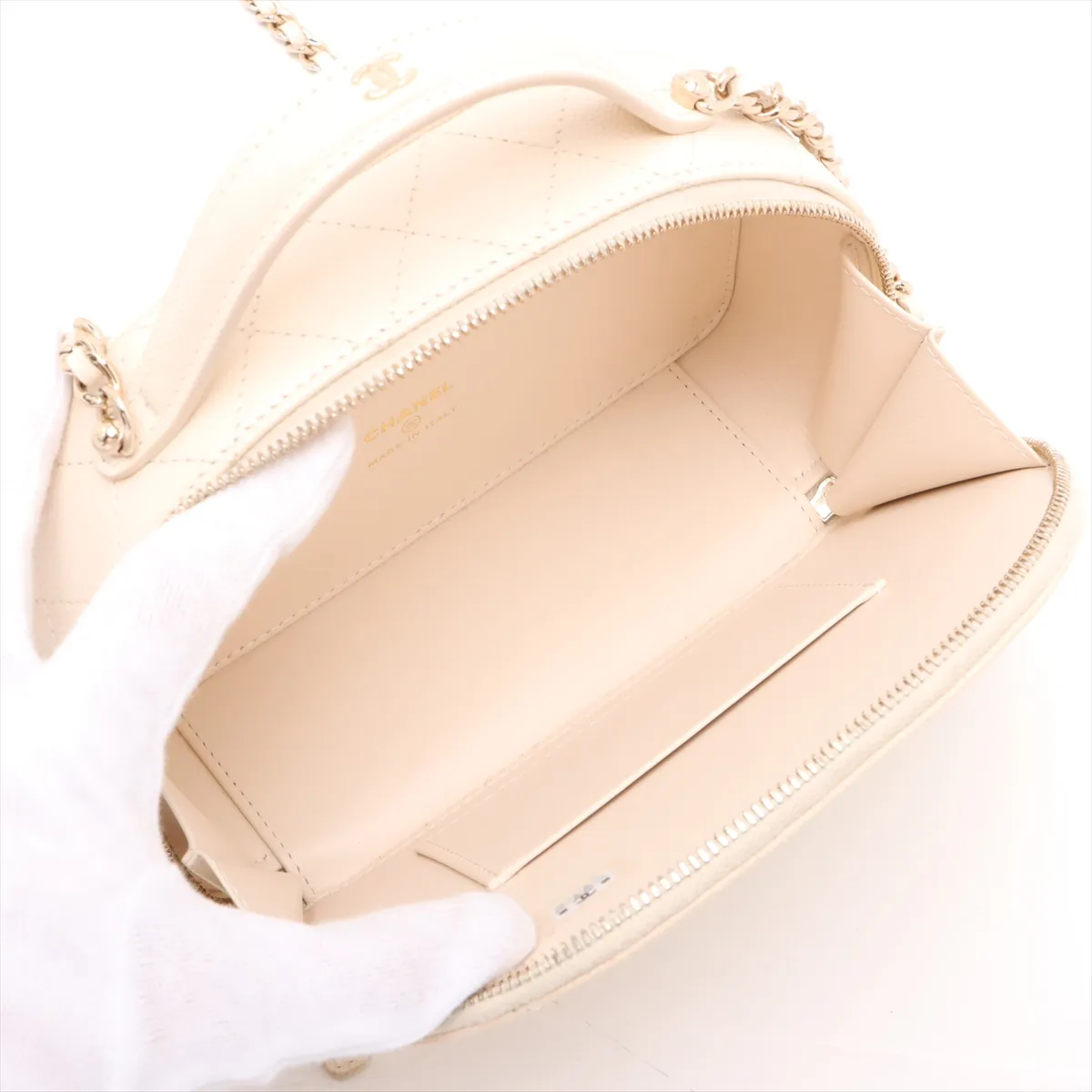 Matelasse Caviar Skin 2WAY Shoulder Bag Top Handle Beige Gold Hardware UG2N1CG0 Random Serial — view 8