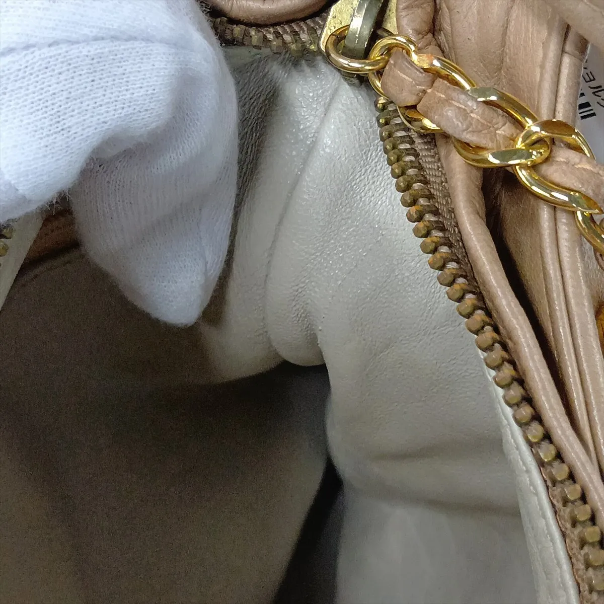 Matelassé Lambskin Shoulder Bag with Fringe, Beige, Gold Hardware, Item No. 1729345 — view 12