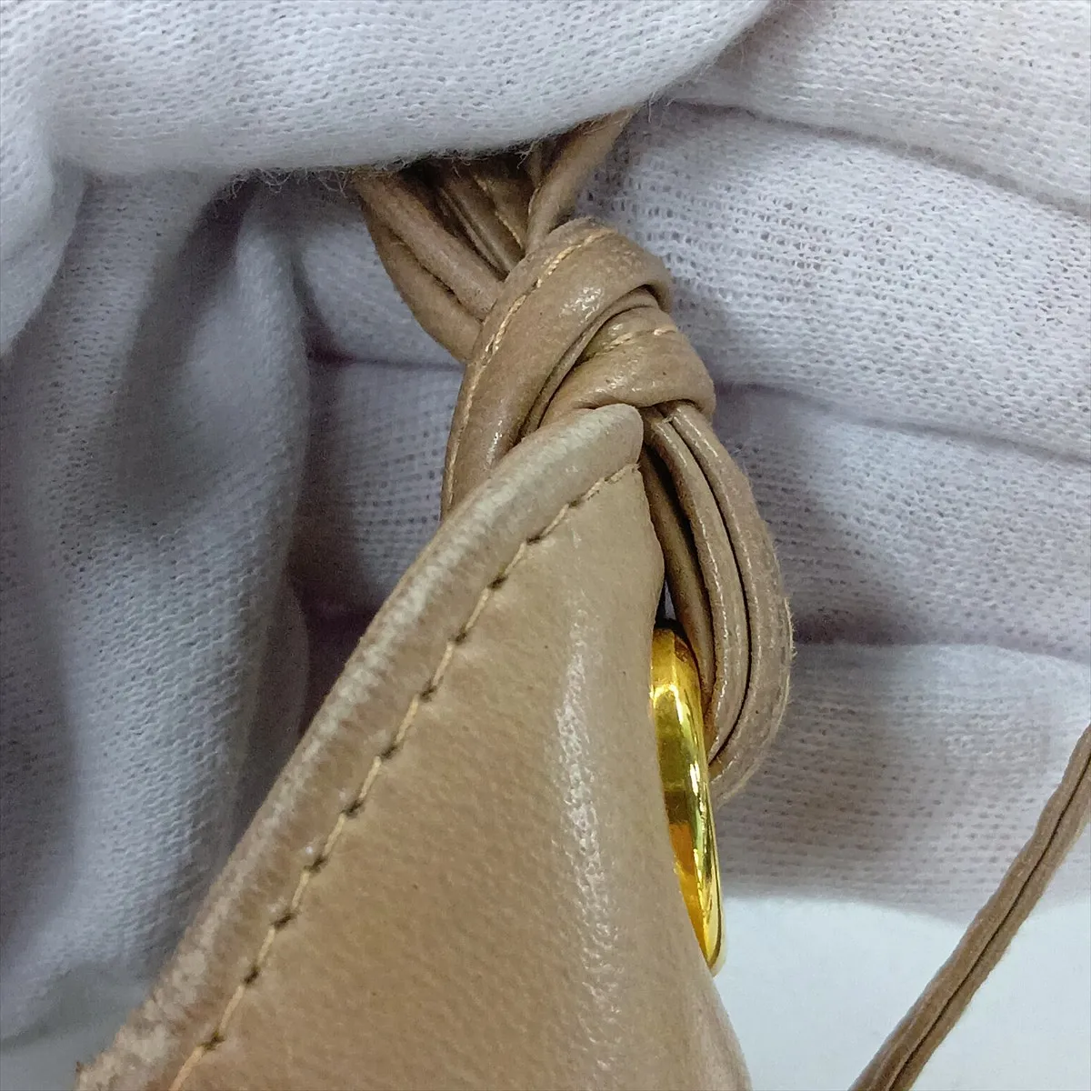 Matelassé Lambskin Shoulder Bag with Fringe, Beige, Gold Hardware, Item No. 1729345 — view 13