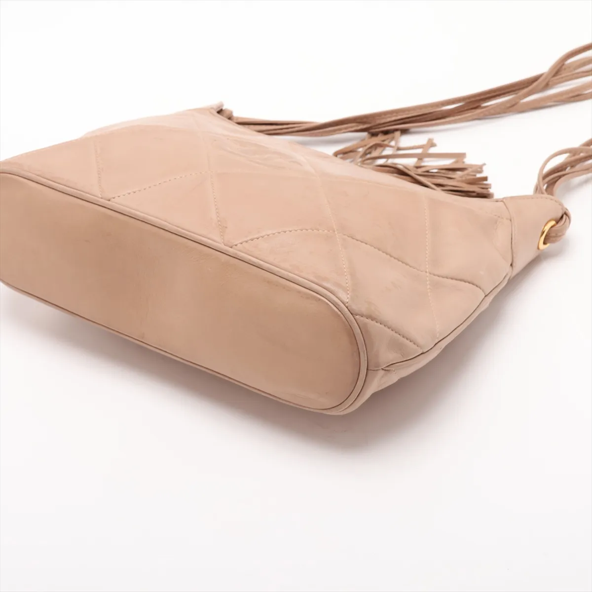 Matelassé Lambskin Shoulder Bag with Fringe, Beige, Gold Hardware, Item No. 1729345 — view 3