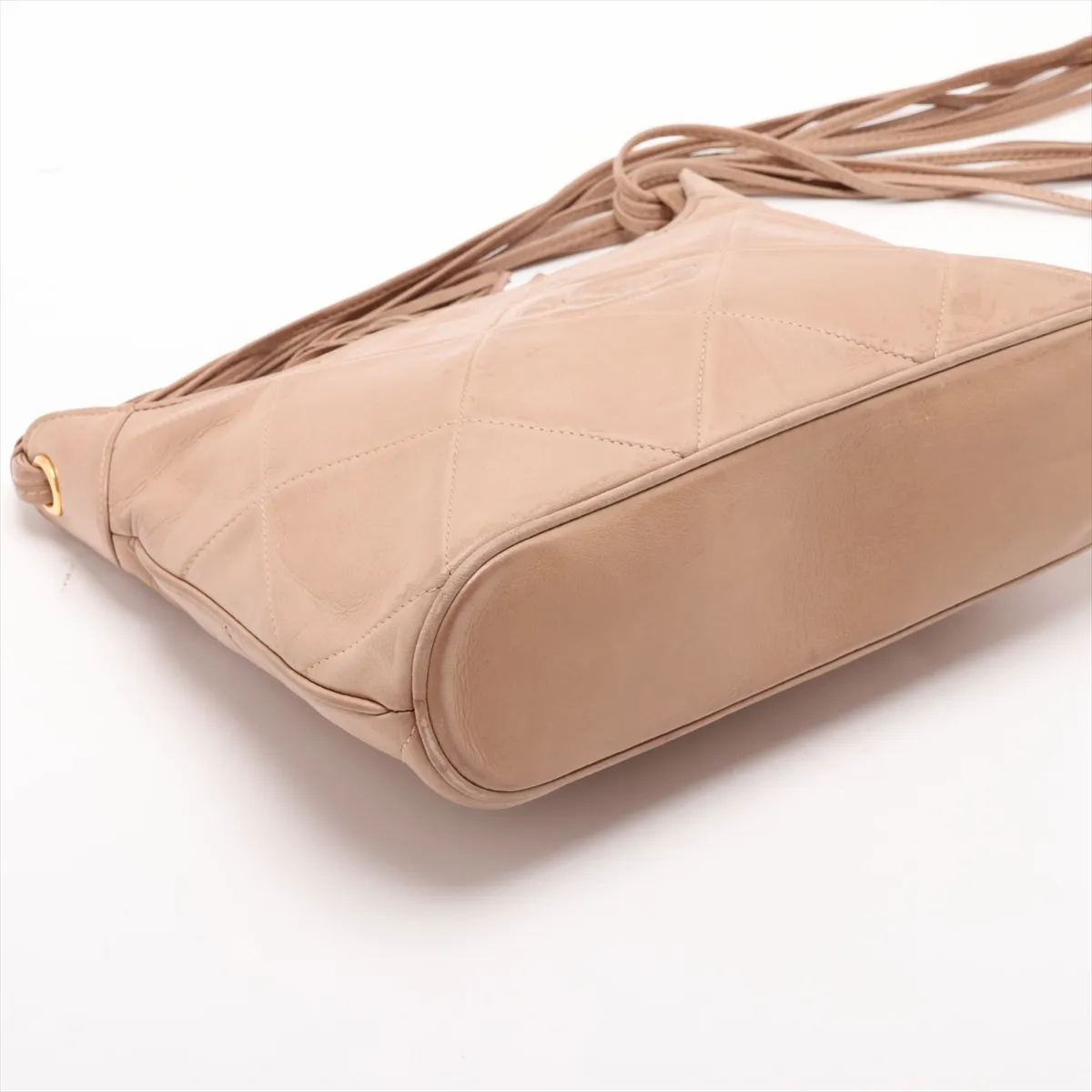 Matelassé Lambskin Shoulder Bag with Fringe, Beige, Gold Hardware, Item No. 1729345 — view 4