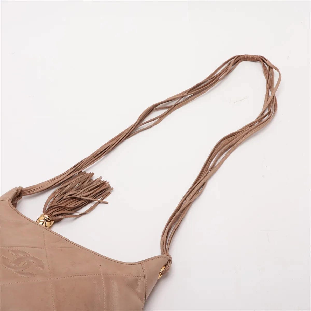 Matelassé Lambskin Shoulder Bag with Fringe, Beige, Gold Hardware, Item No. 1729345 — view 5
