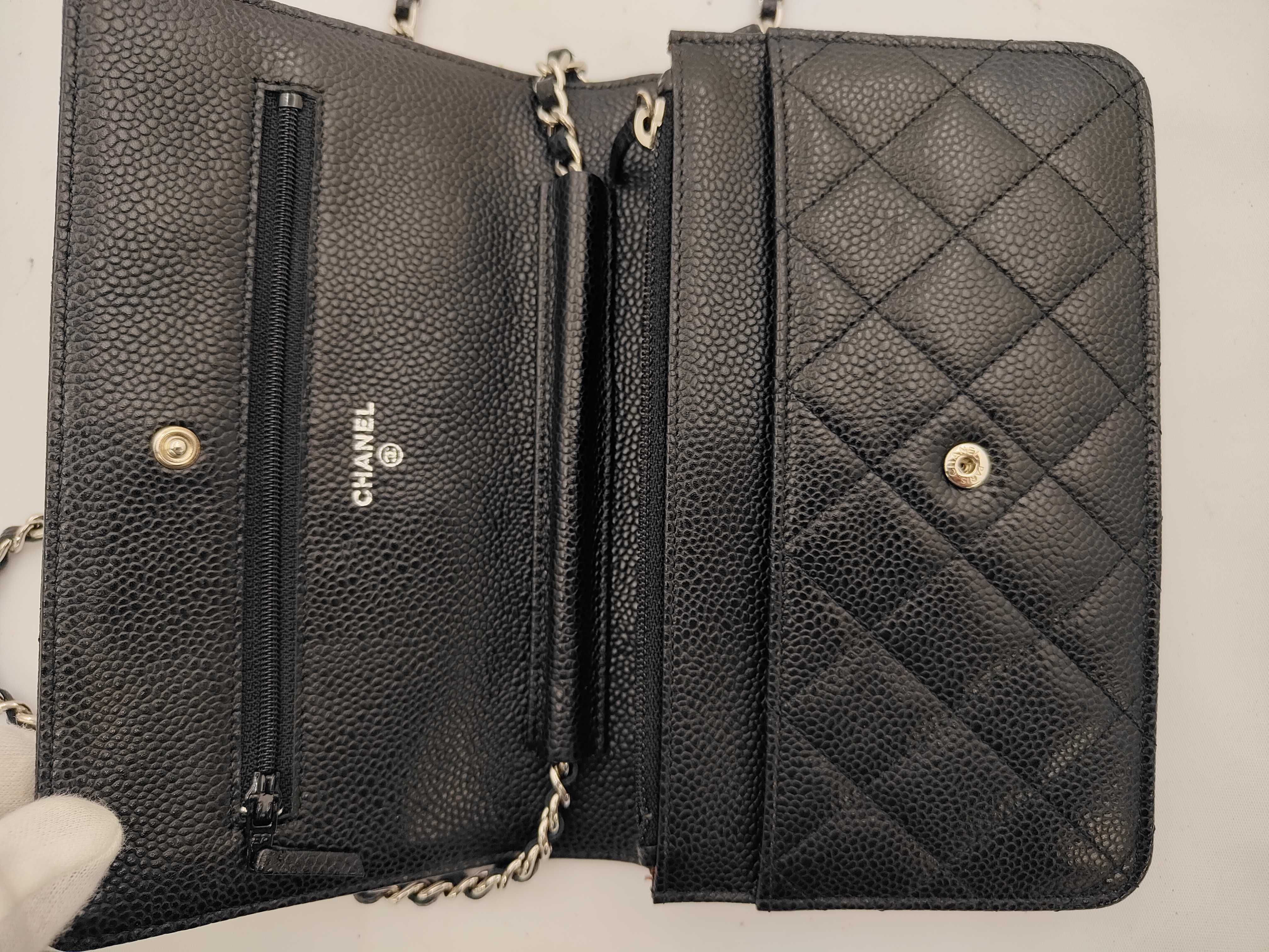 Caviar Skin Chain Wallet Chain Shoulder Bag Black (Serial Number 19) — view 13