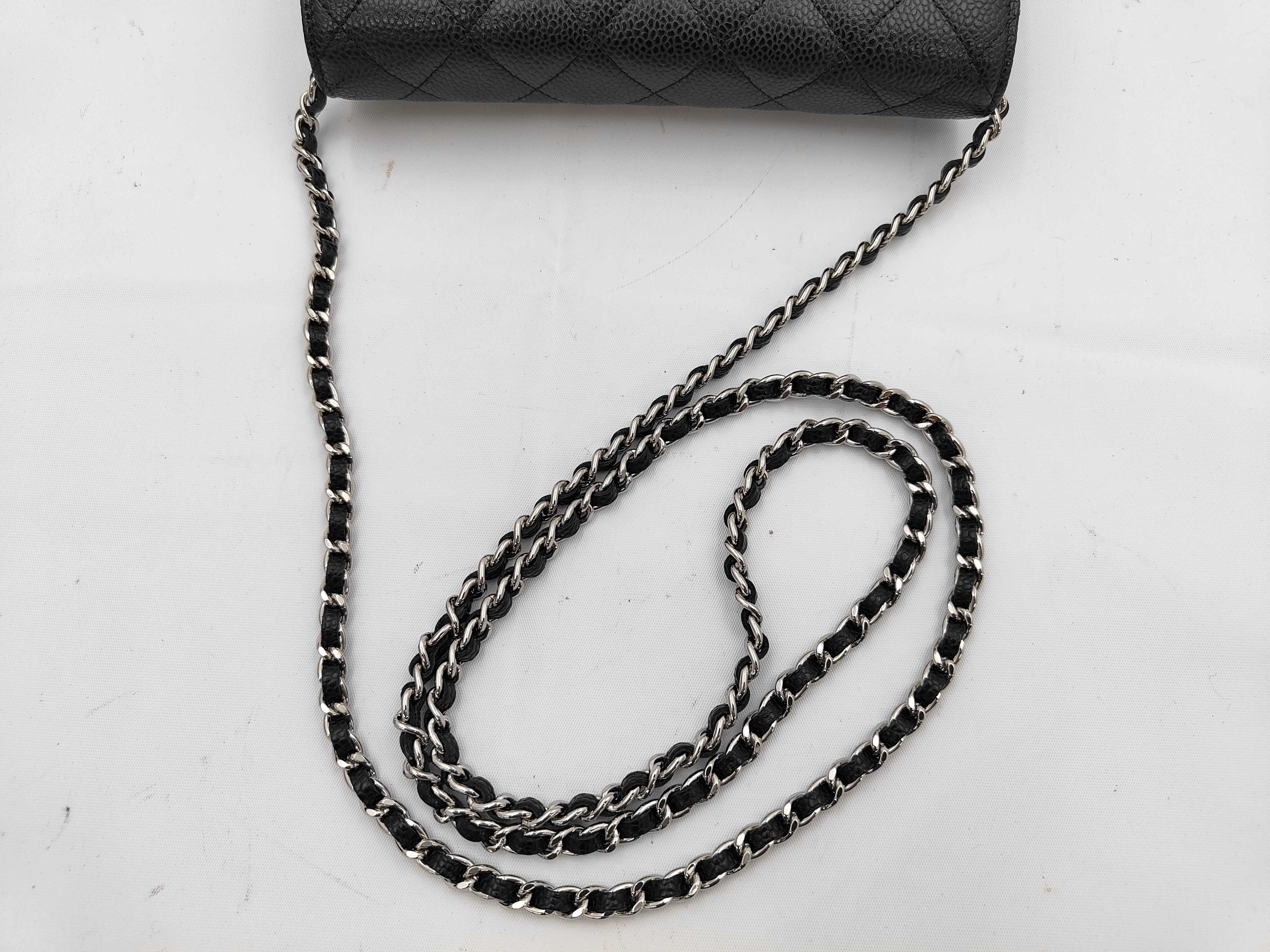 Caviar Skin Chain Wallet Chain Shoulder Bag Black (Serial Number 19) — view 3