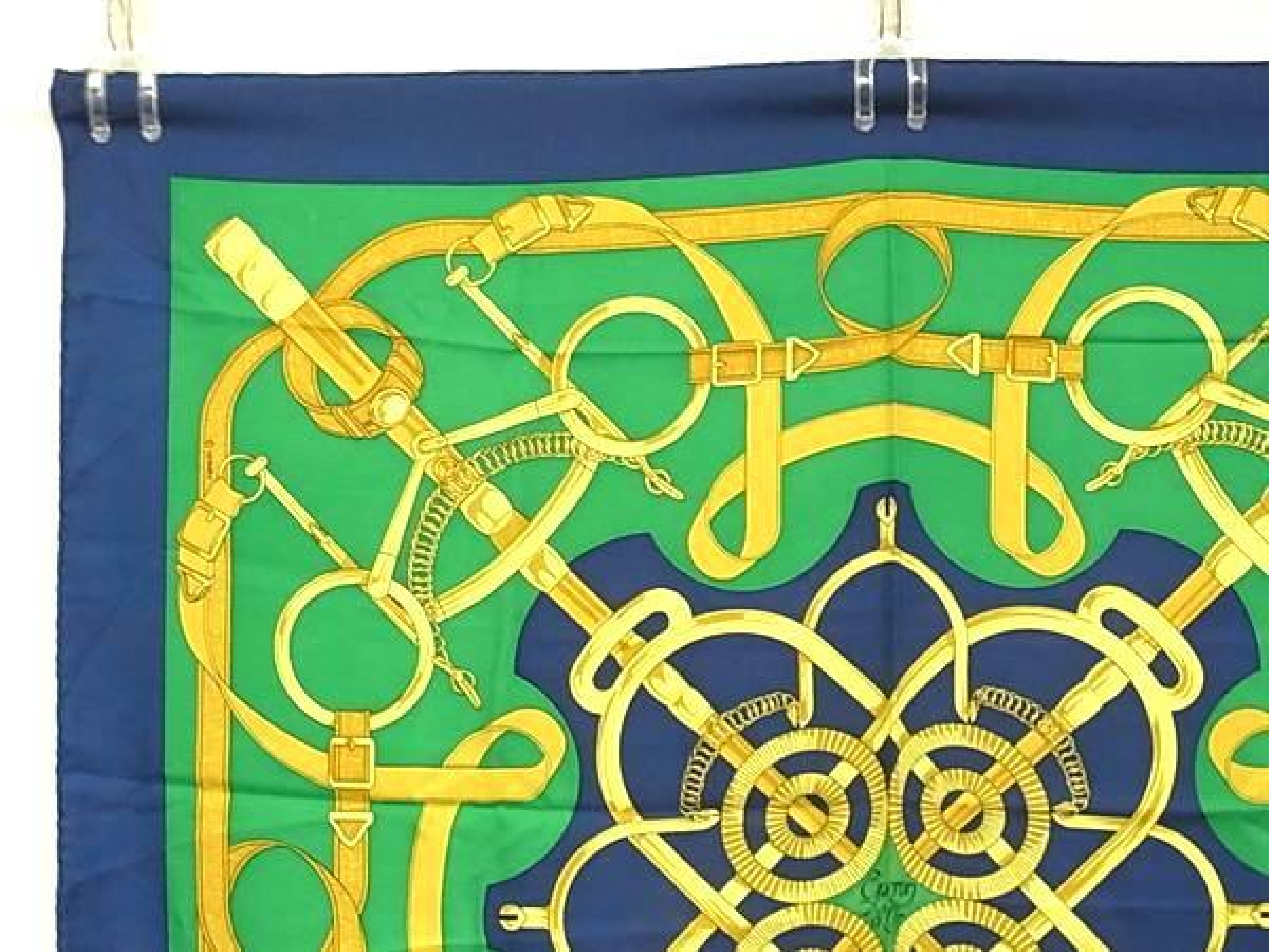 Eperon d'Or (Golden Spur) Carre 90 100% Silk Scarf Stole Shawl Women's Green x Blue FZ4863 Other Accessories — view 2
