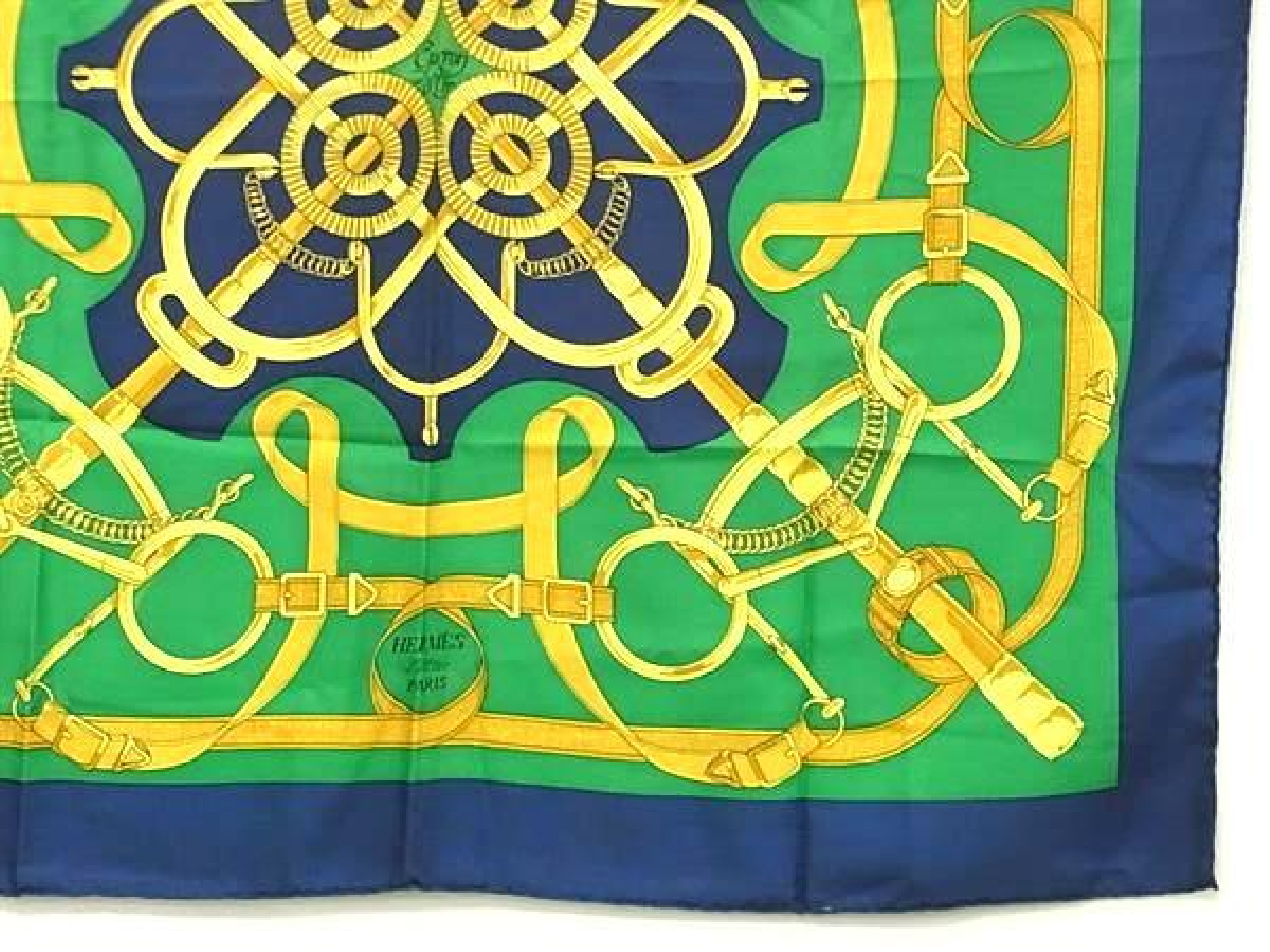 Eperon d'Or (Golden Spur) Carre 90 100% Silk Scarf Stole Shawl Women's Green x Blue FZ4863 Other Accessories — view 3