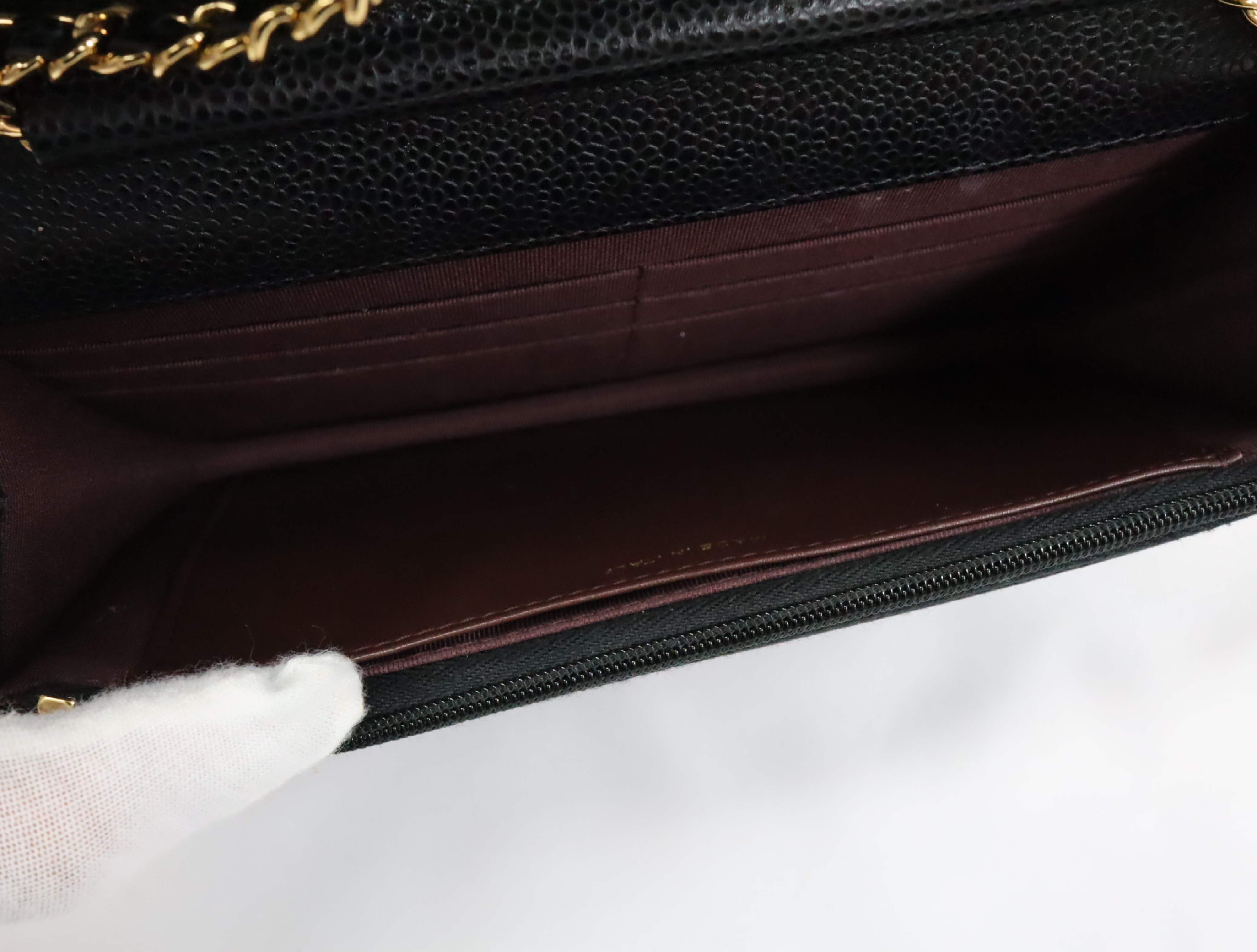 Matelassé Caviar Skin Chain Wallet, Black with Gold Hardware, Serial Number 29 (AP0250), Shoulder Bag — view 15