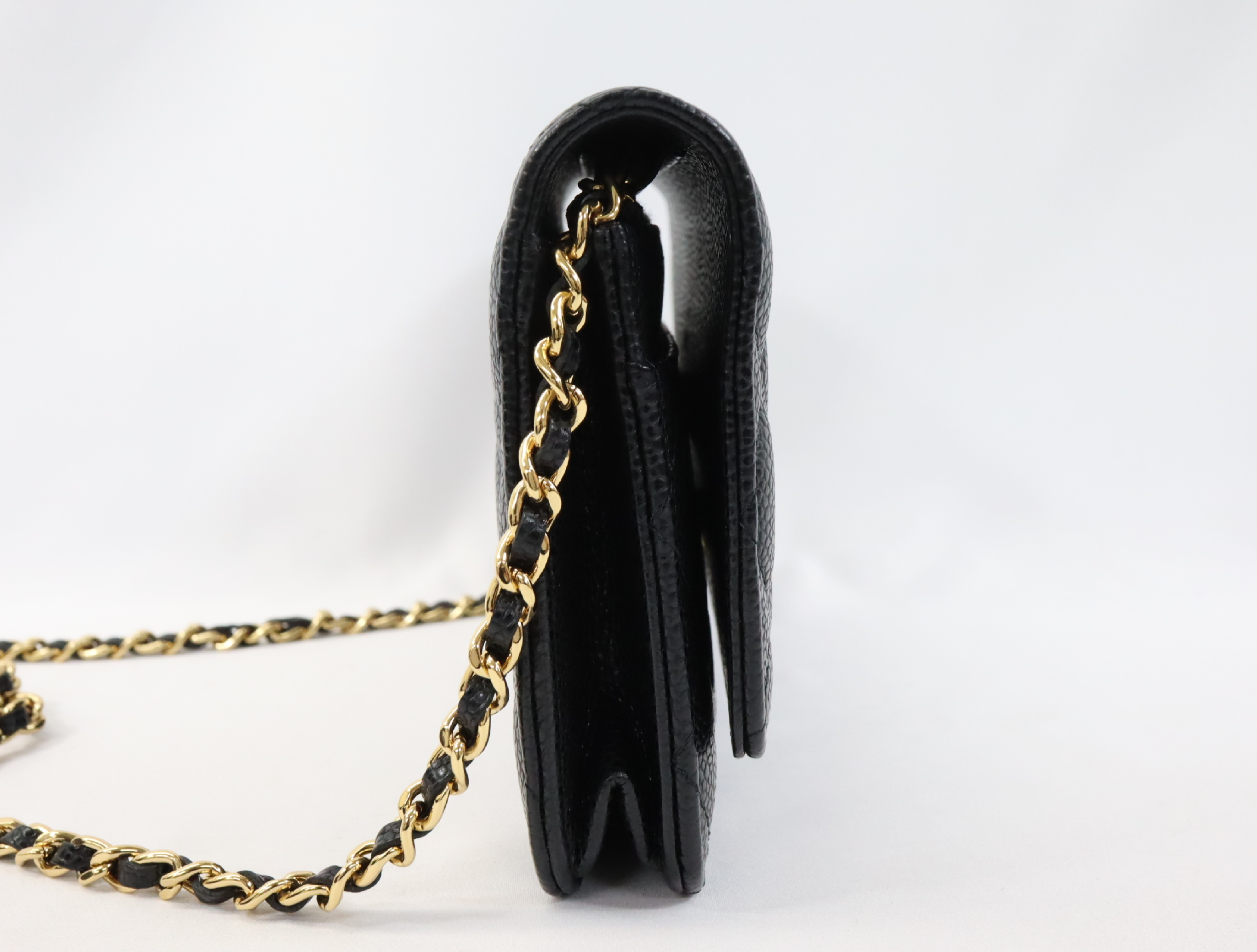 Matelassé Caviar Skin Chain Wallet, Black with Gold Hardware, Serial Number 29 (AP0250), Shoulder Bag — view 3