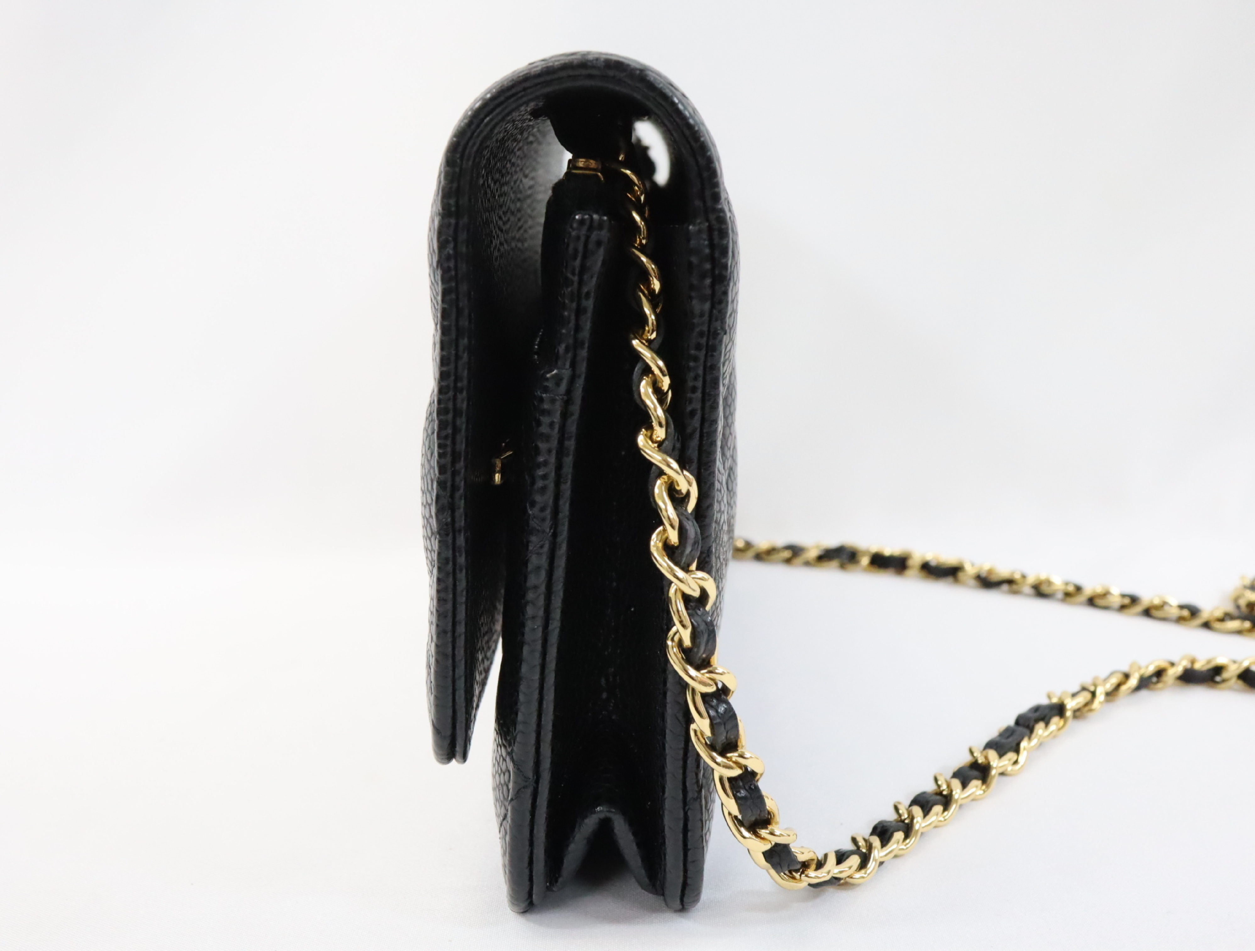 Matelassé Caviar Skin Chain Wallet, Black with Gold Hardware, Serial Number 29 (AP0250), Shoulder Bag — view 4